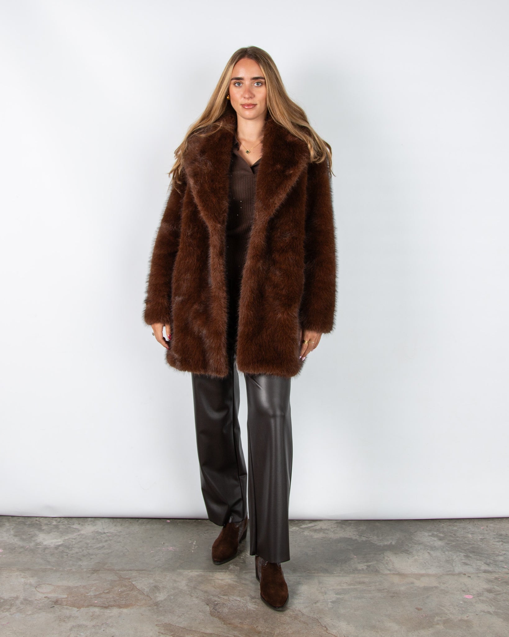 Robell Britt Pleather Wide Leg Trouser Chocolate