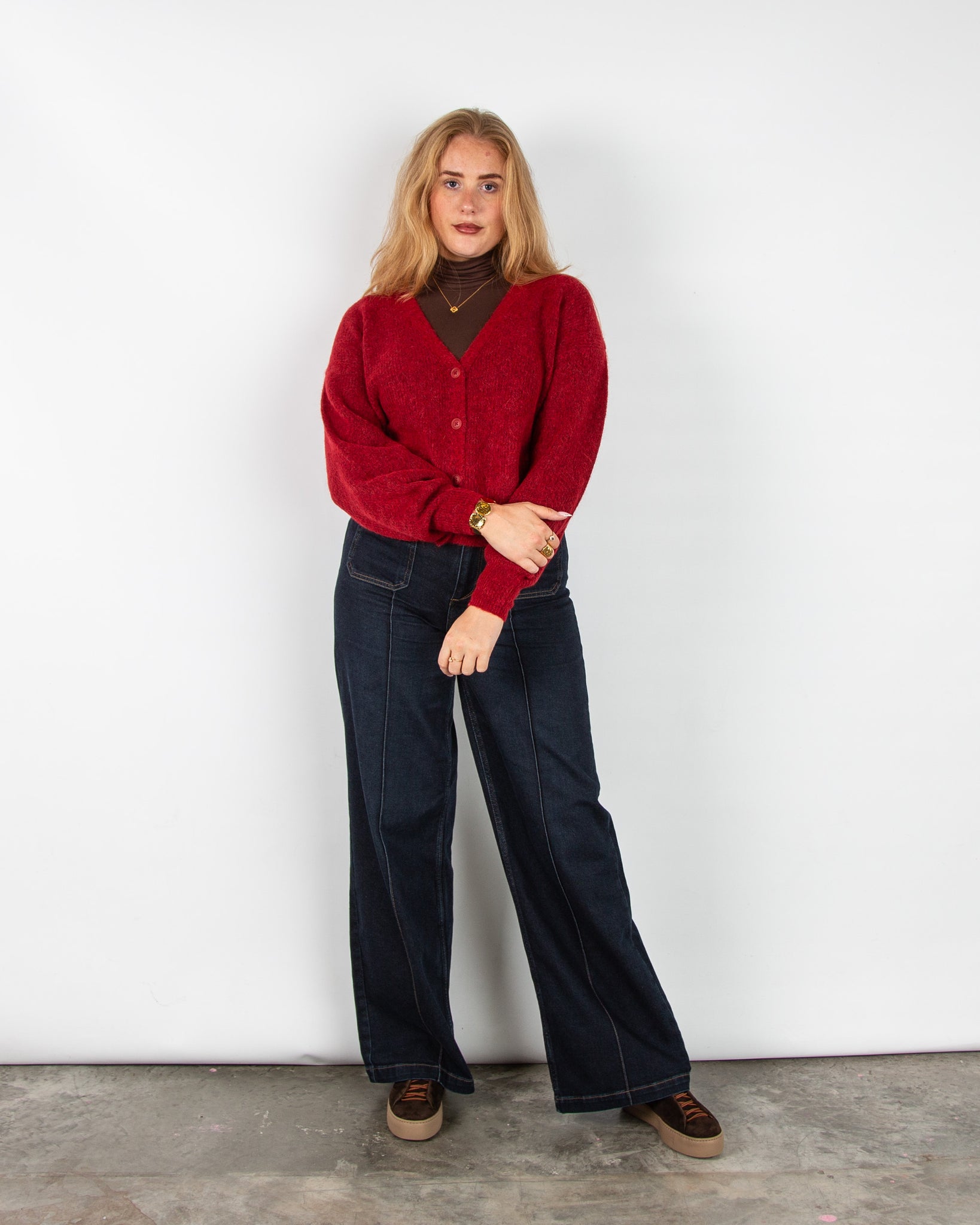 Mos Mosh Colette Wide Leg High Waist Jean with Centre Seam Dark Denim