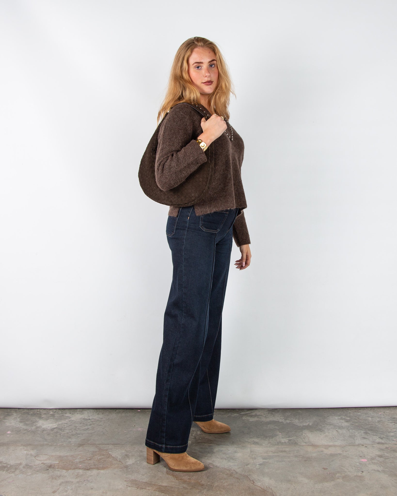 Mos Mosh Zora Soft Knit Jumper with Beading and Collar Chocolate