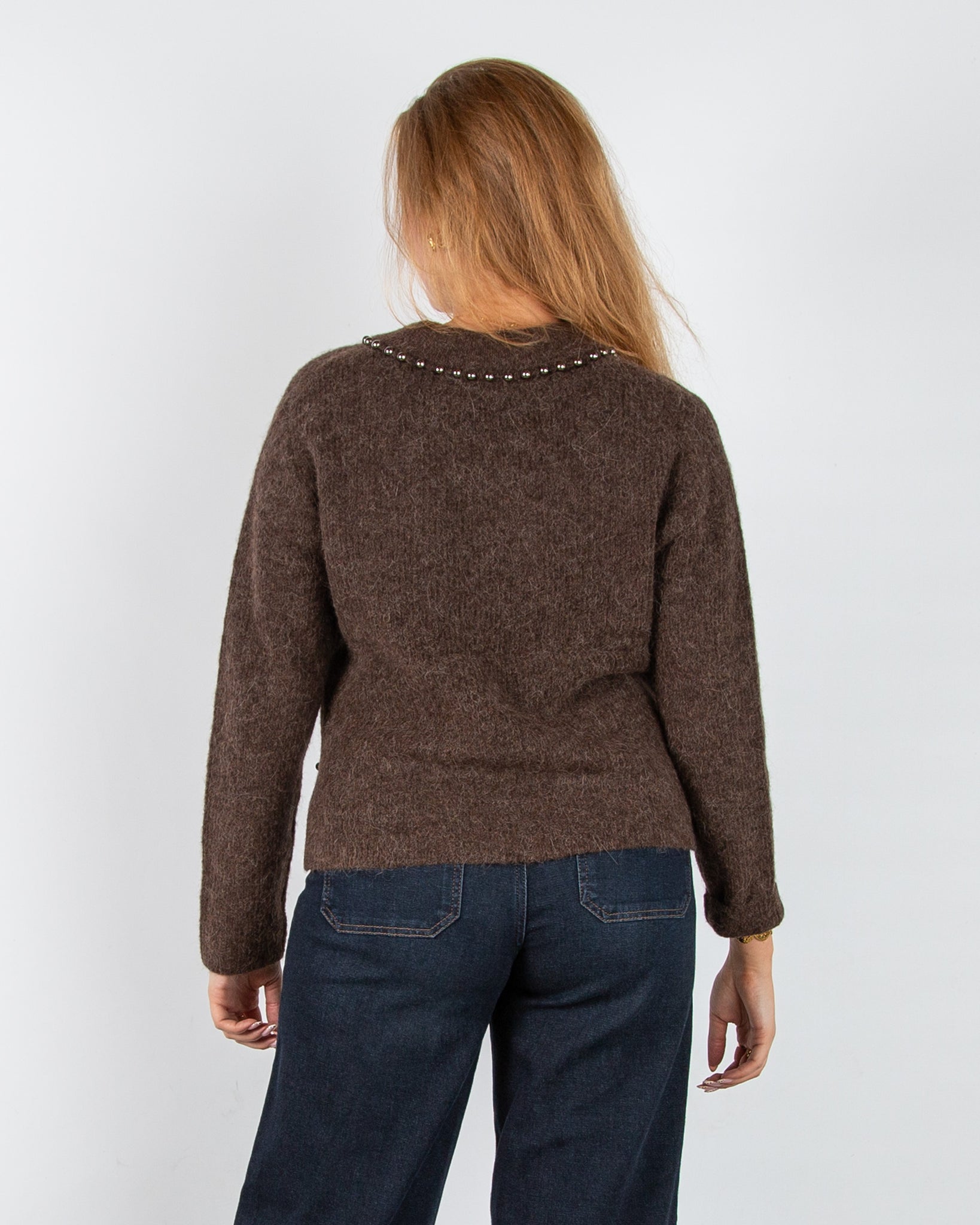 Mos Mosh Zora Soft Knit Jumper with Beading and Collar Chocolate