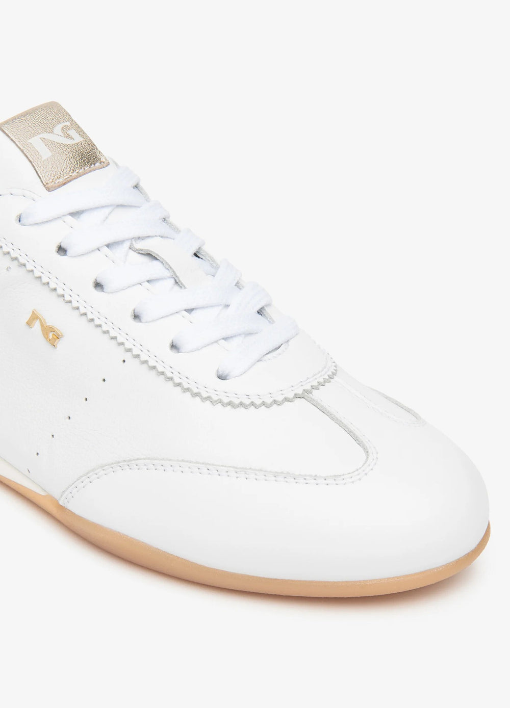 Nero Giardini Low Profile Leather Trainer with Gold Heel White 707