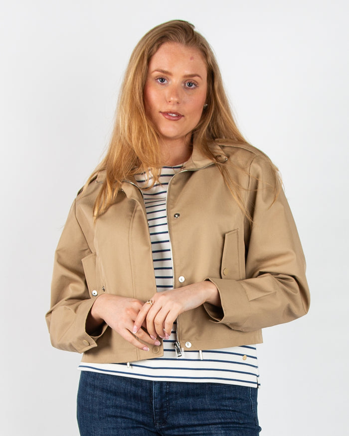 Oui Bomber Style Short Trench Jacket Brown Sugar