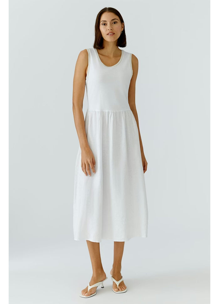 Oui Sleeveless Lurex Trim Dress with Linen Skirt White 1006