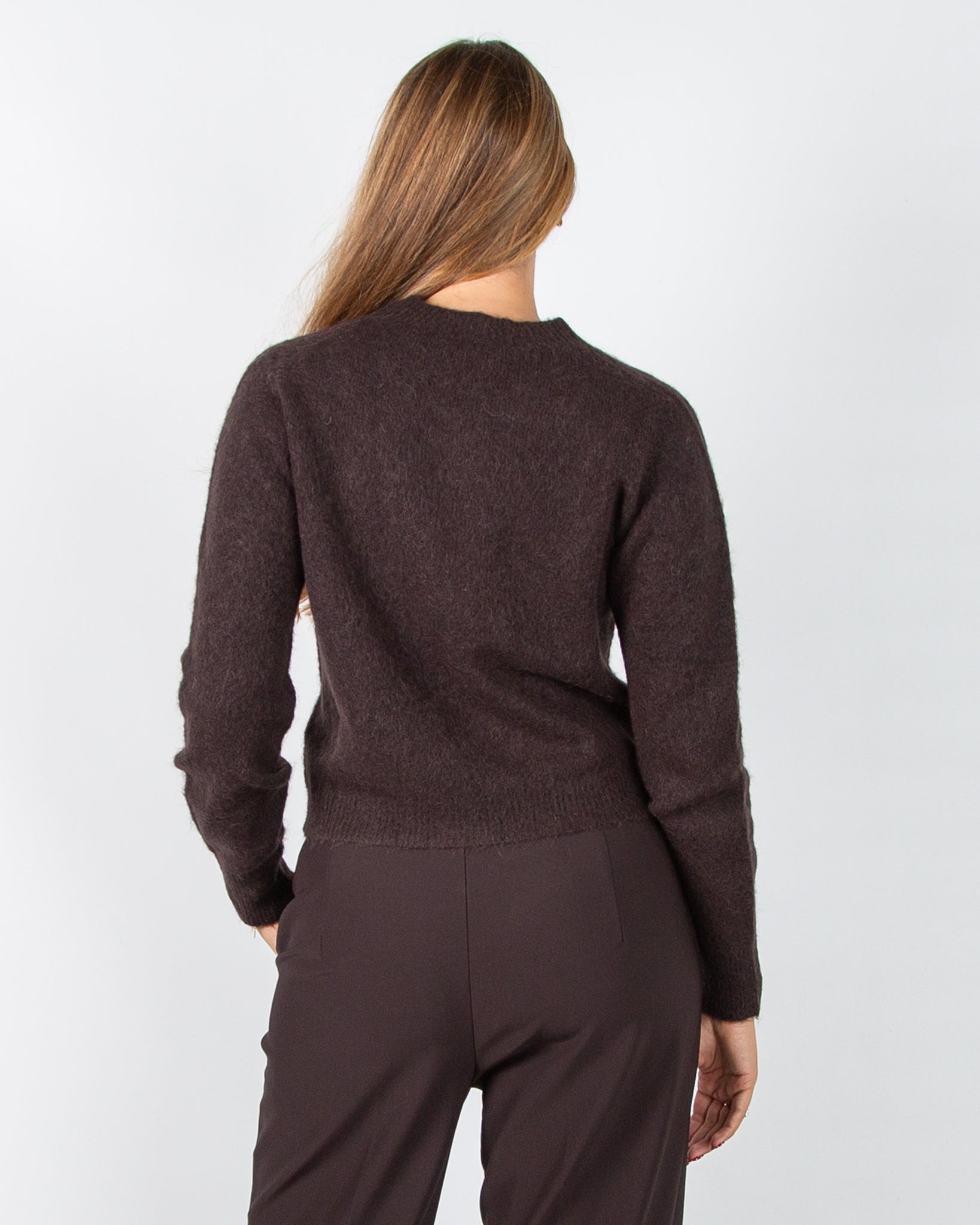 Oui Soft Knit Crew Neck Jumper Chocolate