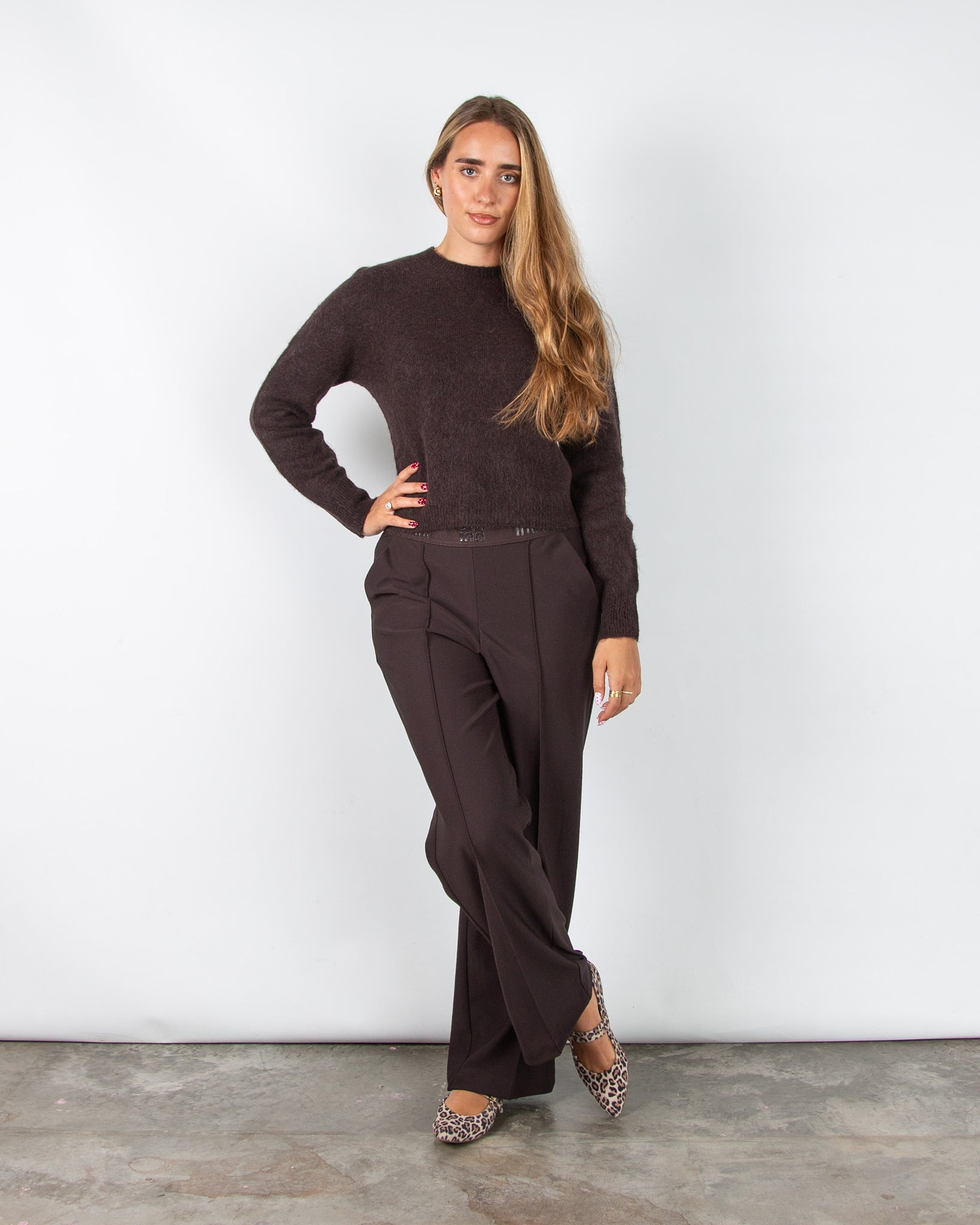 Oui Soft Knit Crew Neck Jumper Chocolate