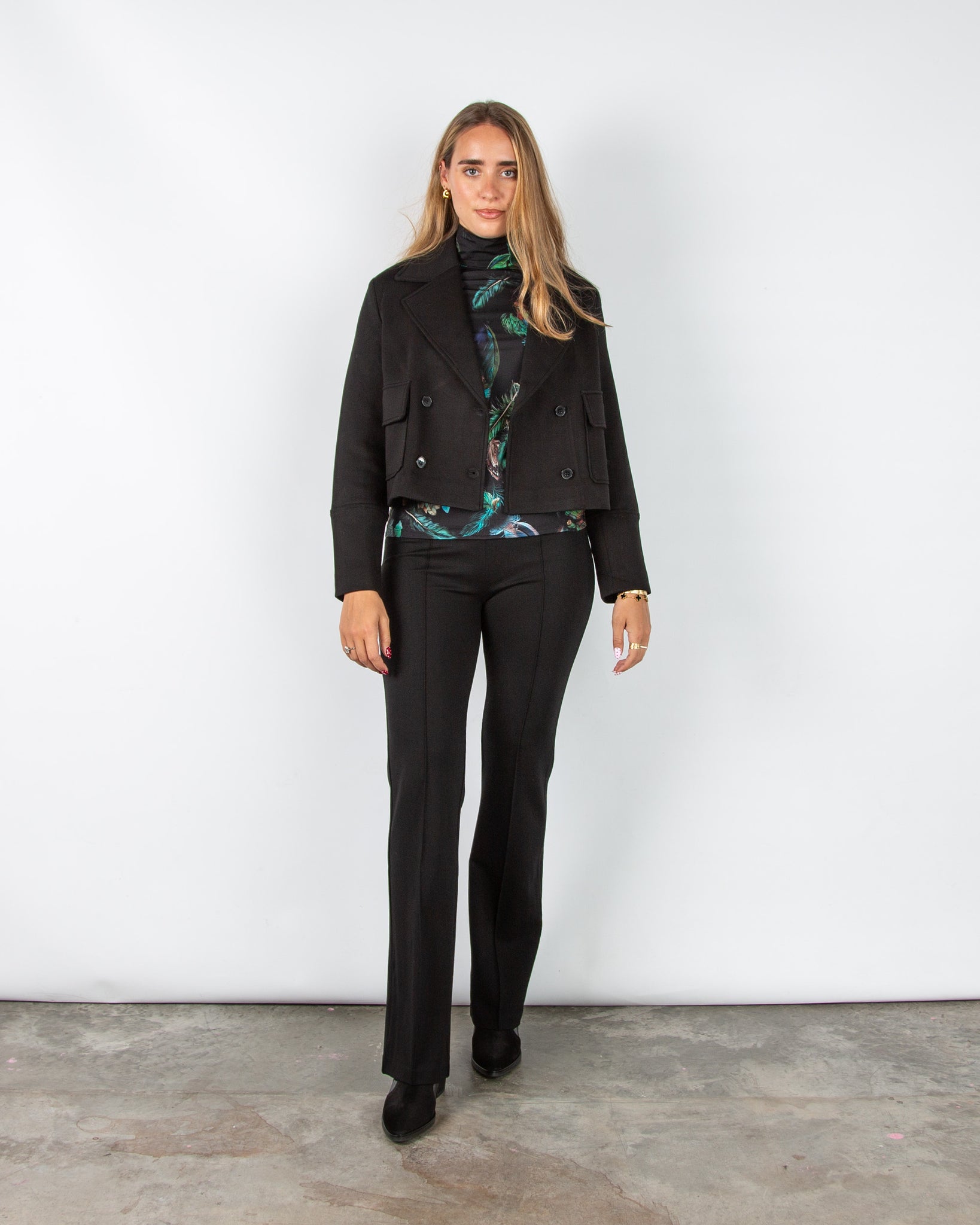 Oui Double Breasted Short Scuba Jacket Black