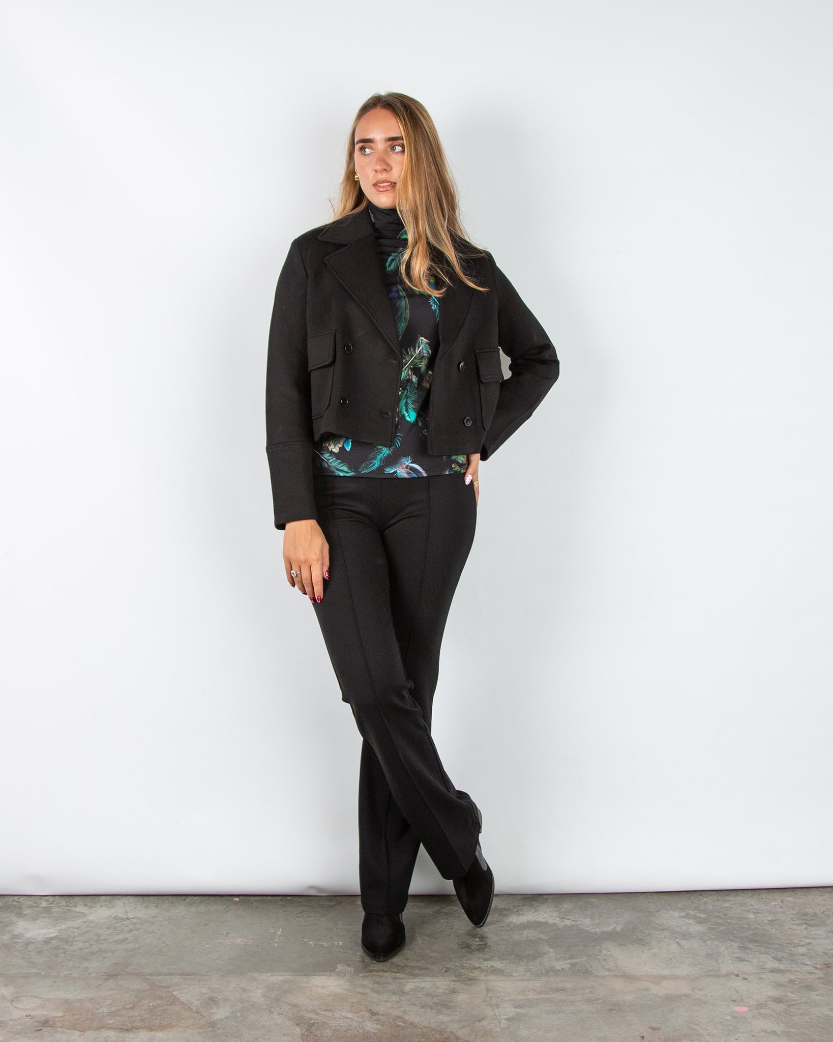 Oui Double Breasted Short Scuba Jacket Black