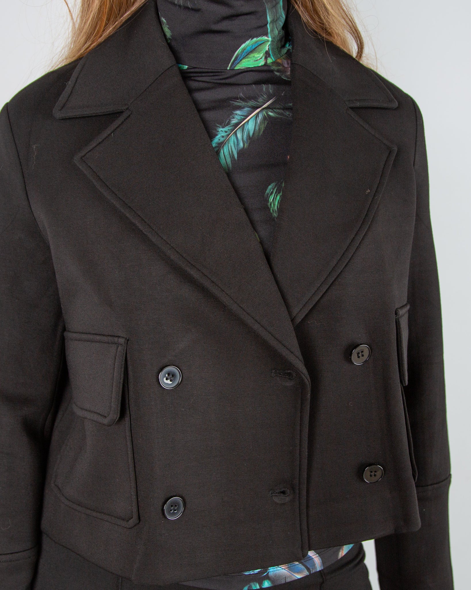 Oui Double Breasted Short Scuba Jacket Black