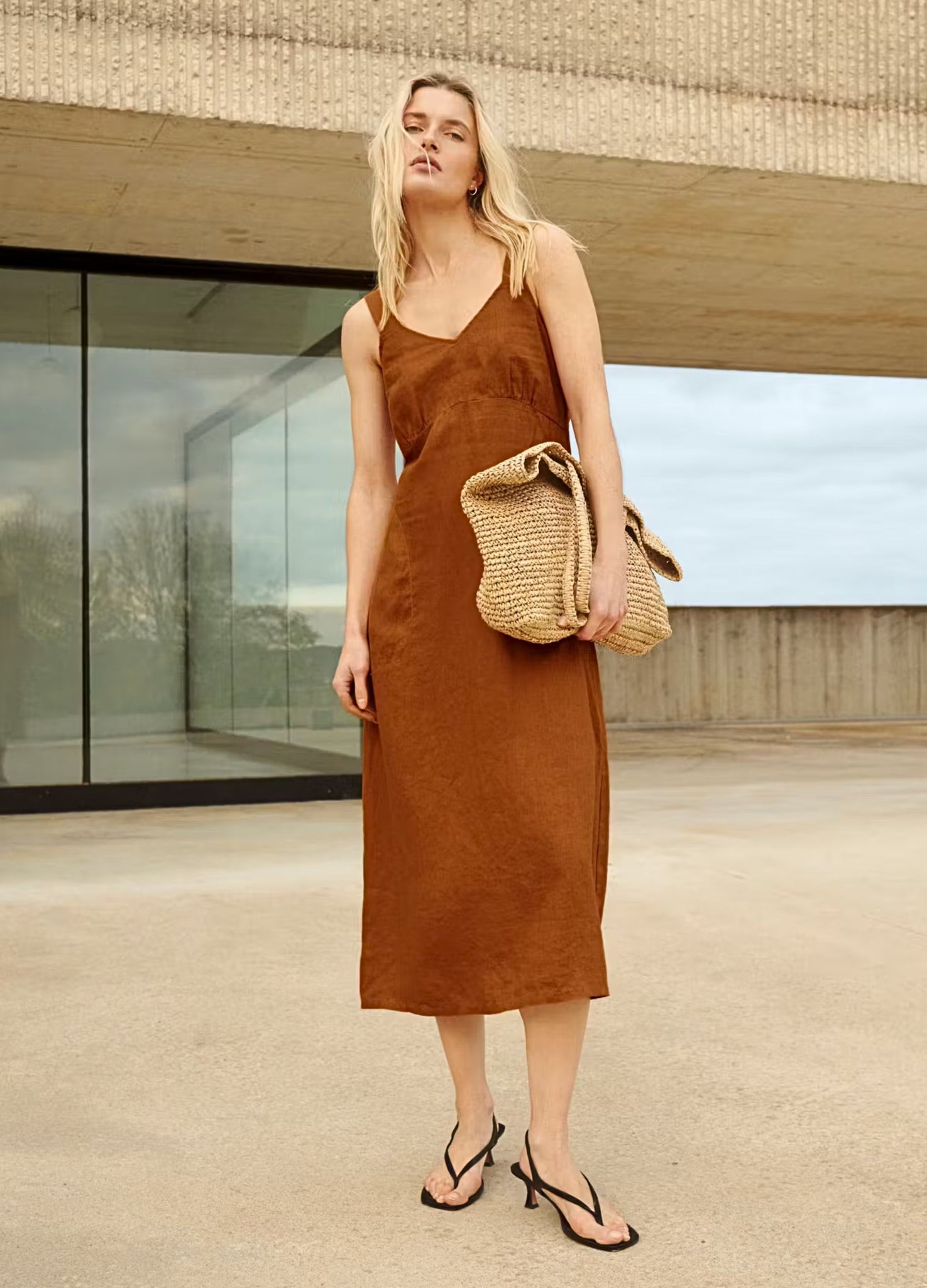 knee length dresses for ladies Part Two Aminas linen dress in Fresh pink – CW CW main image 1