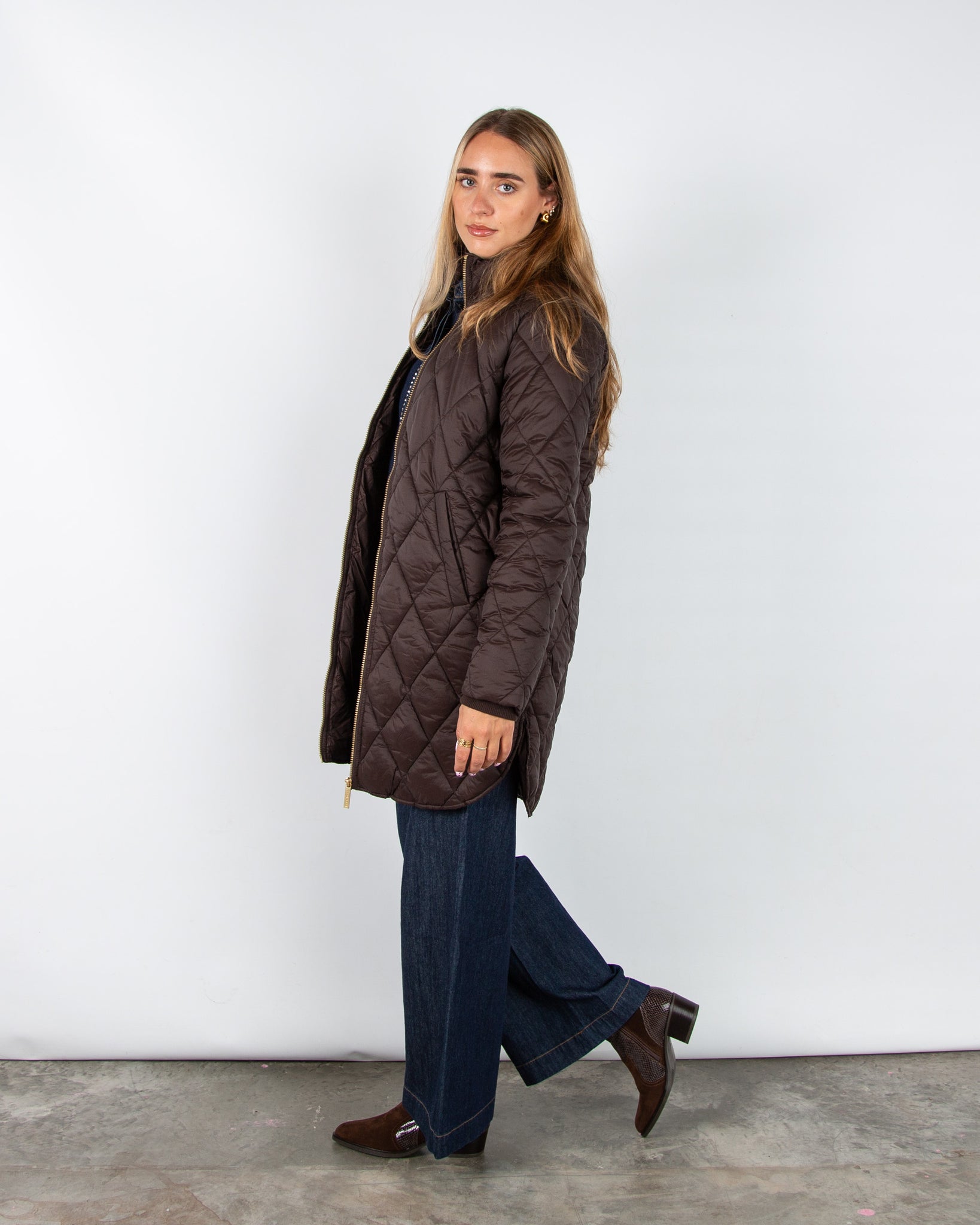 Part Two Olilas Diamond Stitch Lightweight Puffa Coat Mole