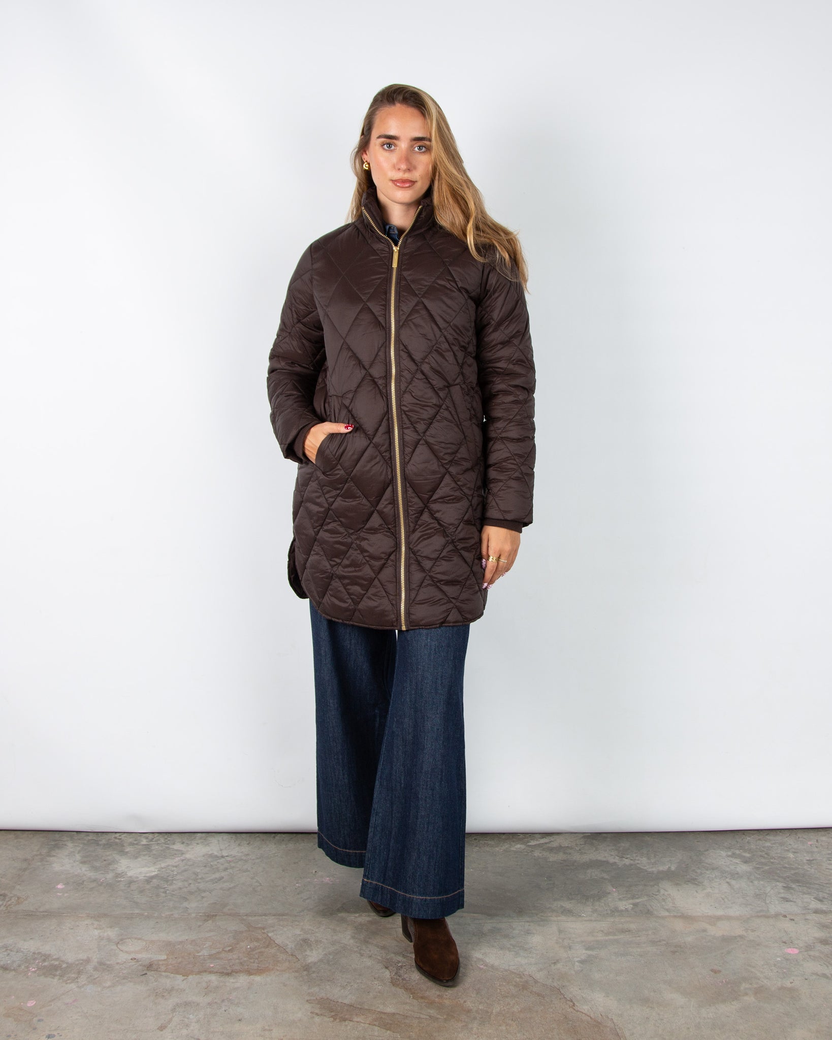 Part Two Olilas Diamond Stitch Lightweight Puffa Coat Mole