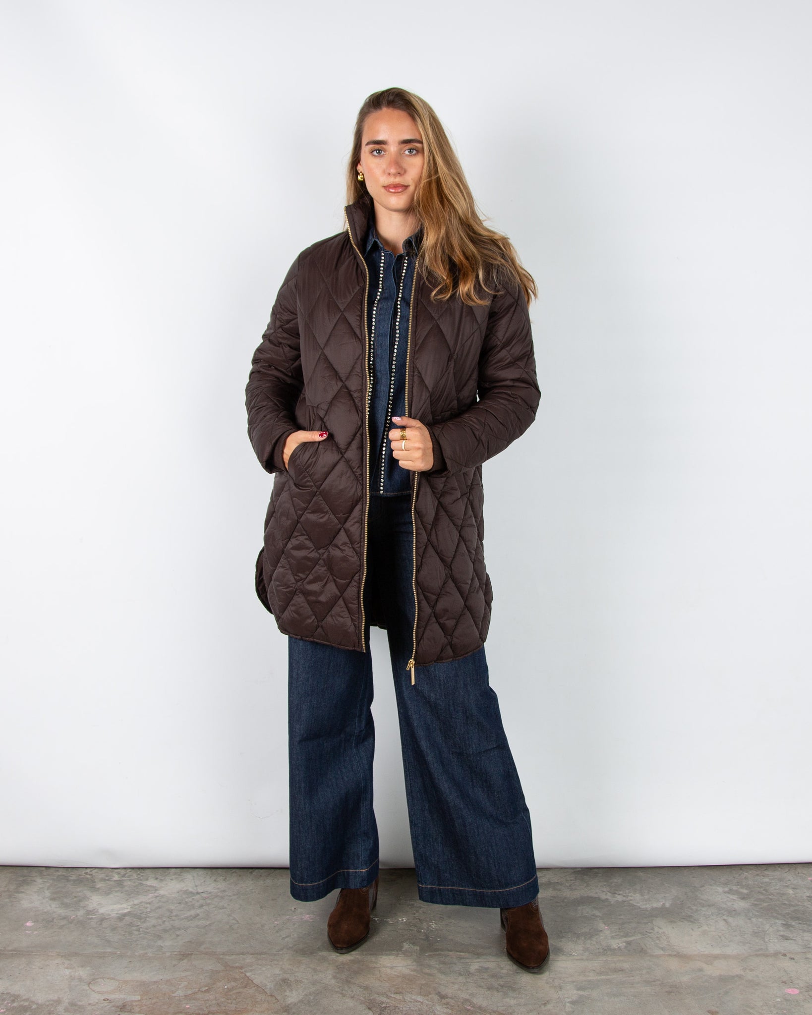 Part Two Olilas Diamond Stitch Lightweight Puffa Coat Mole