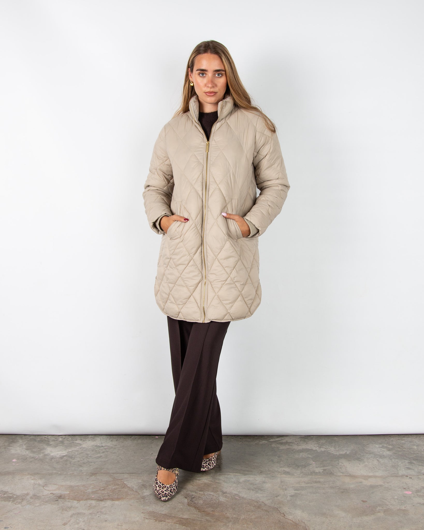 Part Two Olilas Diamond Stitch Lightweight Puffa Coat Pure Cashmere