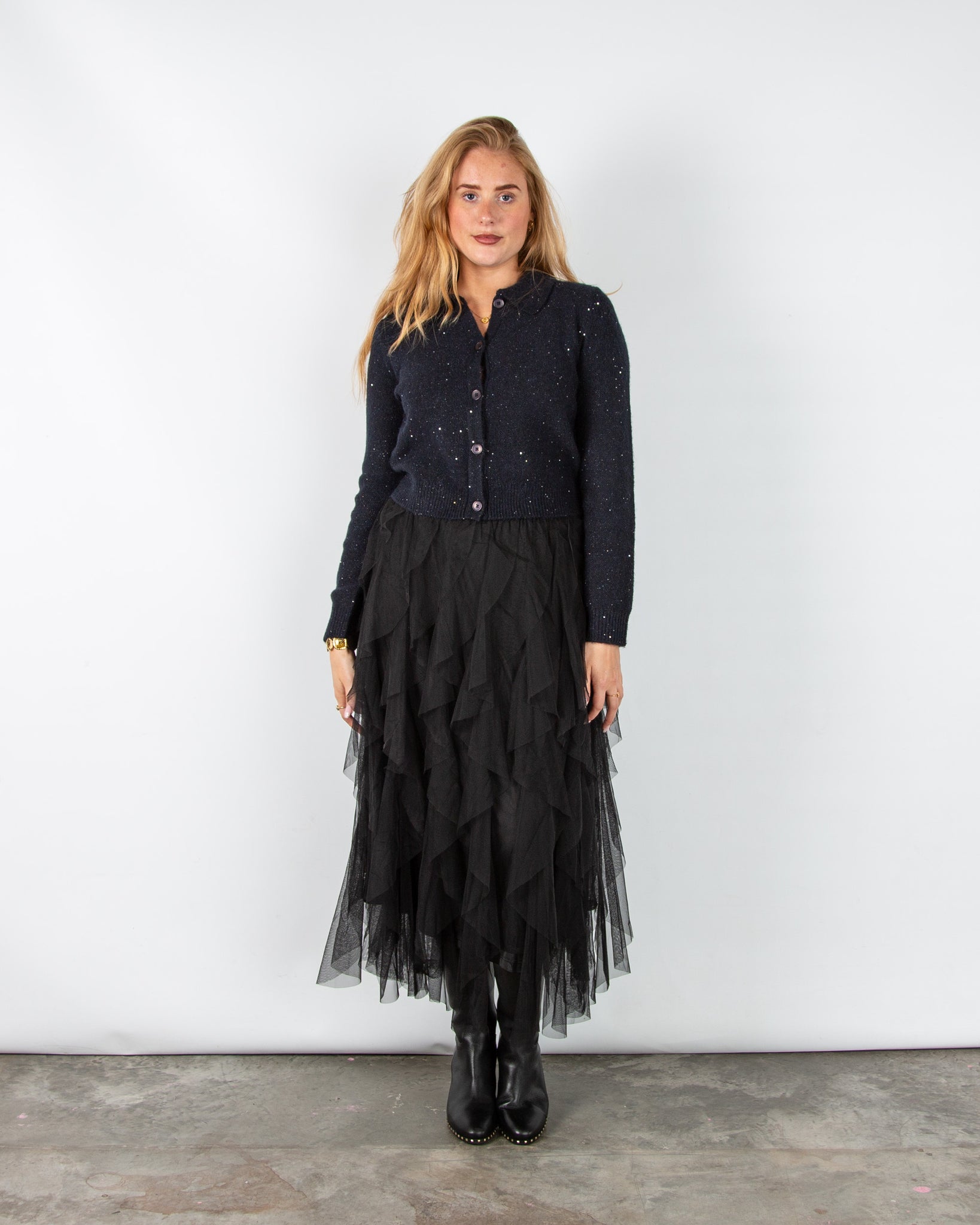 Part Two Ulrica Sparkle Knit Cardigan With Collar Dark Navy