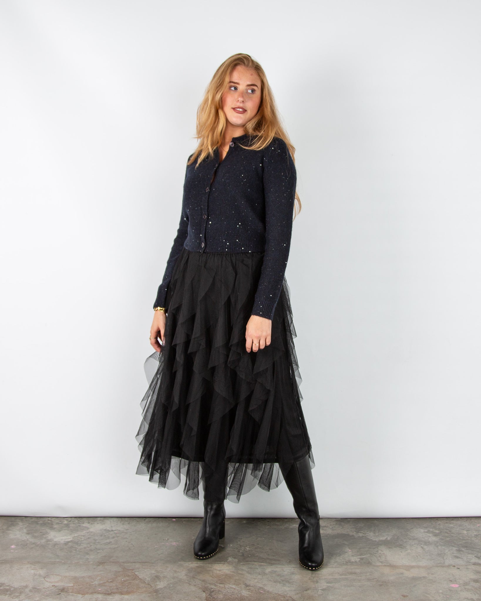 Part Two Ulrica Sparkle Knit Cardigan With Collar Dark Navy