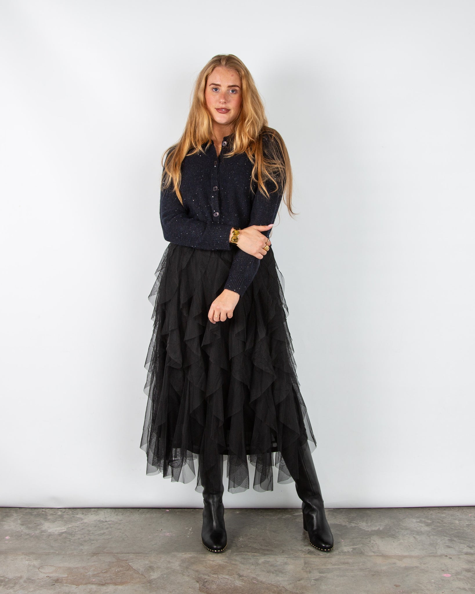 Part Two Ulrica Sparkle Knit Cardigan With Collar Dark Navy