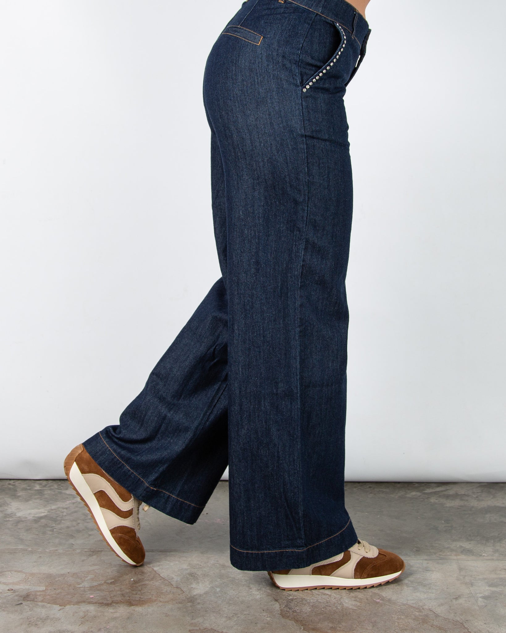 Part Two Ursula Wide Leg Denim Jean With Diamante Trim Dark Denim