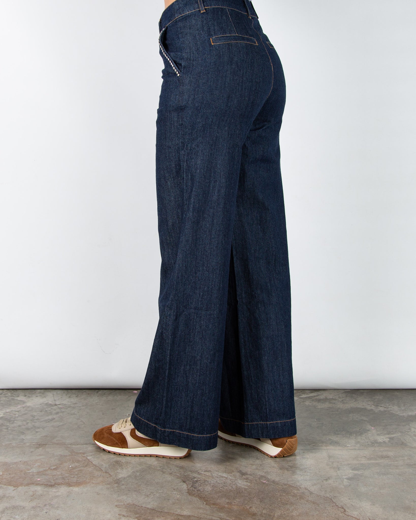 Part Two Ursula Wide Leg Denim Jean With Diamante Trim Dark Denim