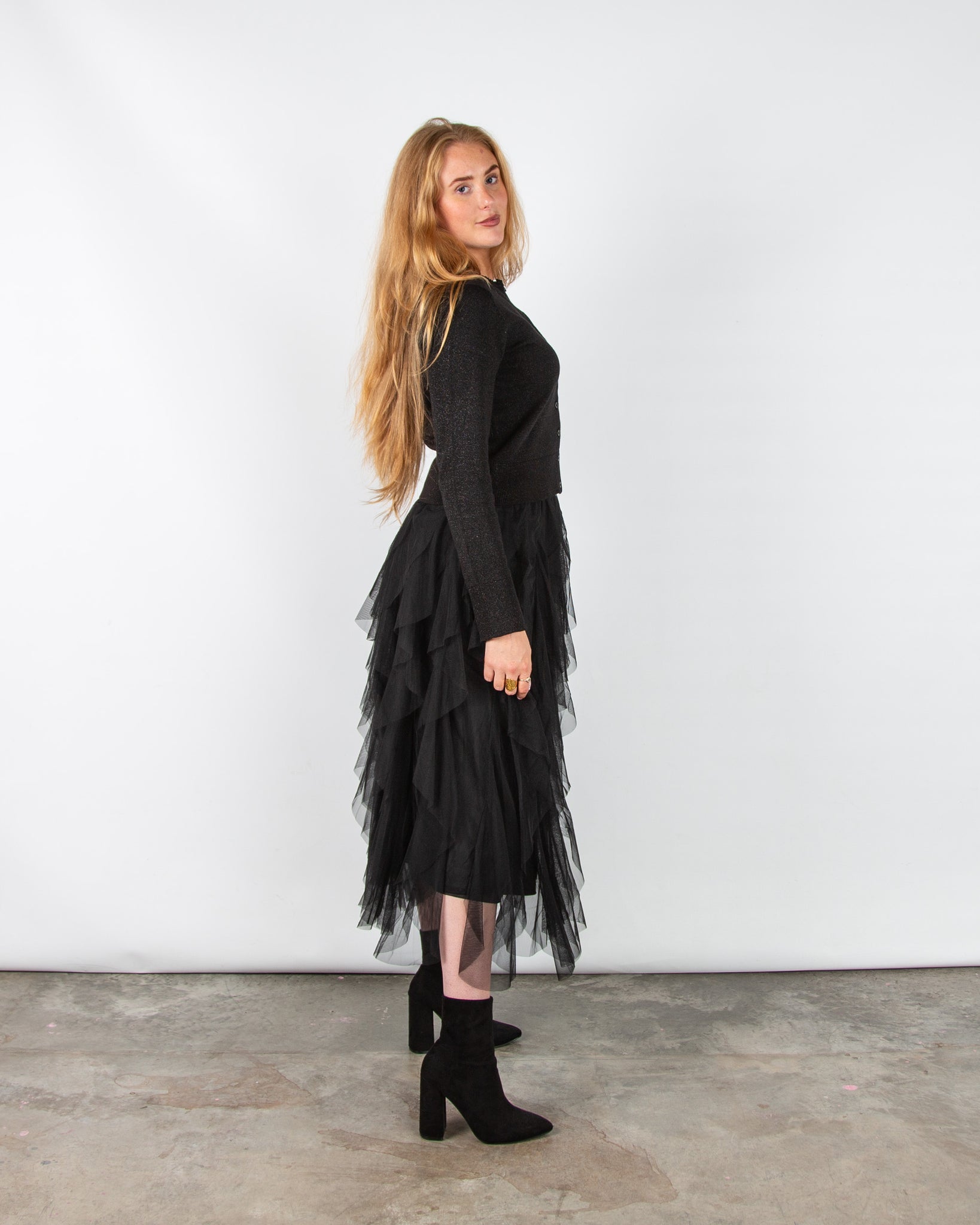 Part Two Veinta Lurex Knit Collarless Cardigan Black