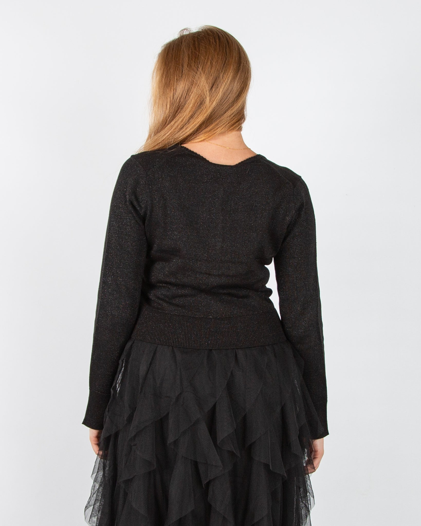 Part Two Veinta Lurex Knit Collarless Cardigan Black