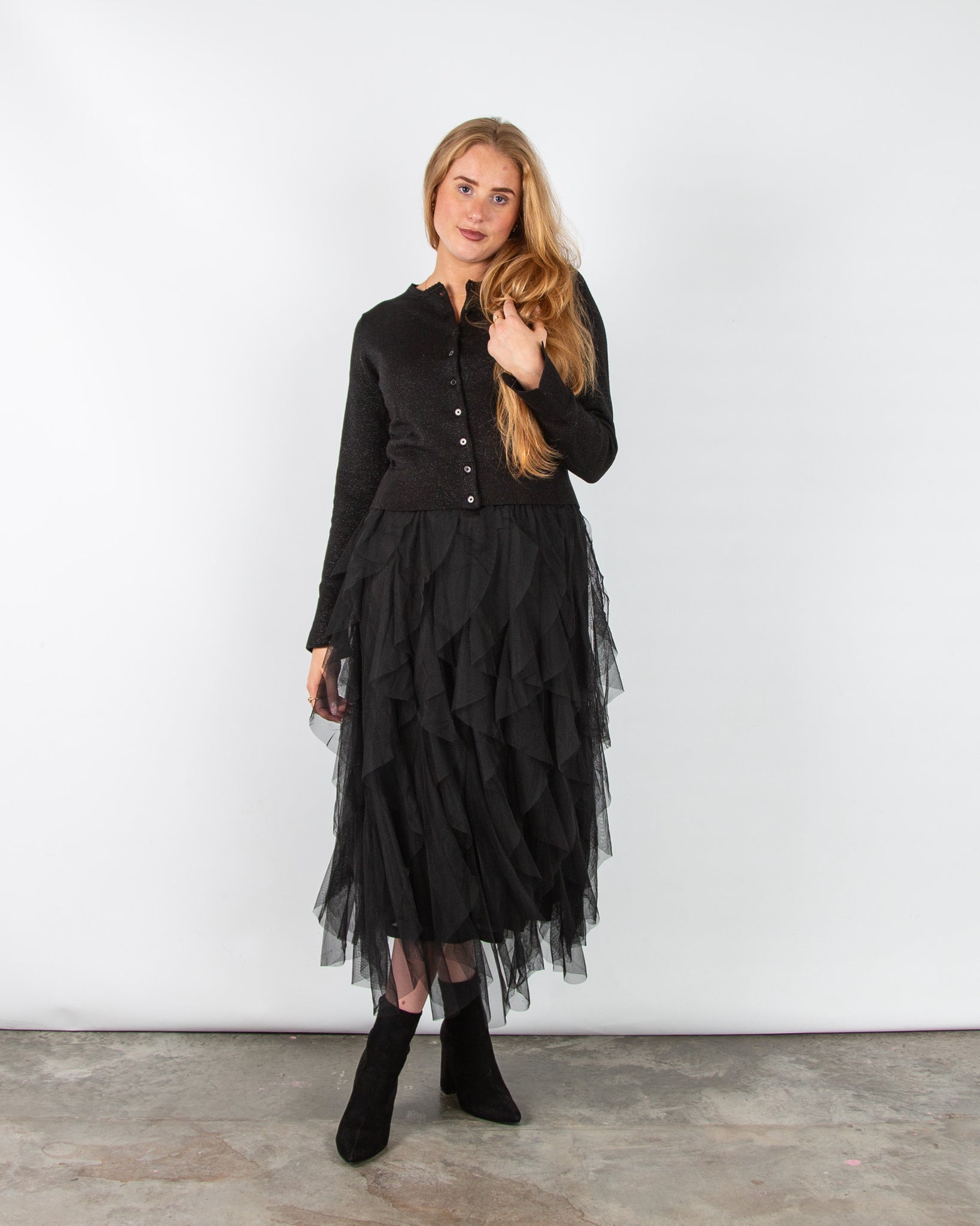 Part Two Veinta Lurex Knit Collarless Cardigan Black