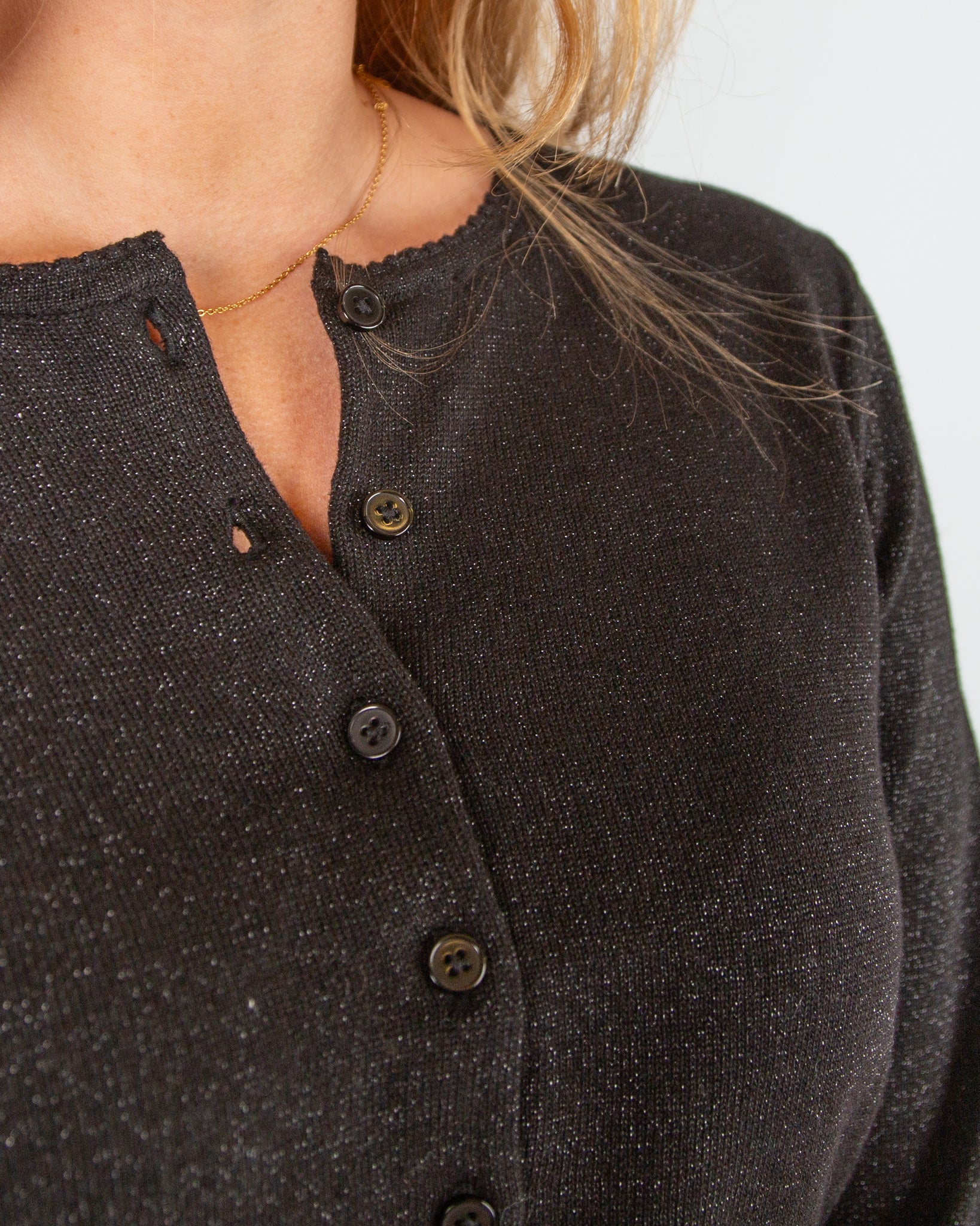 Part Two Veinta Lurex Knit Collarless Cardigan Black