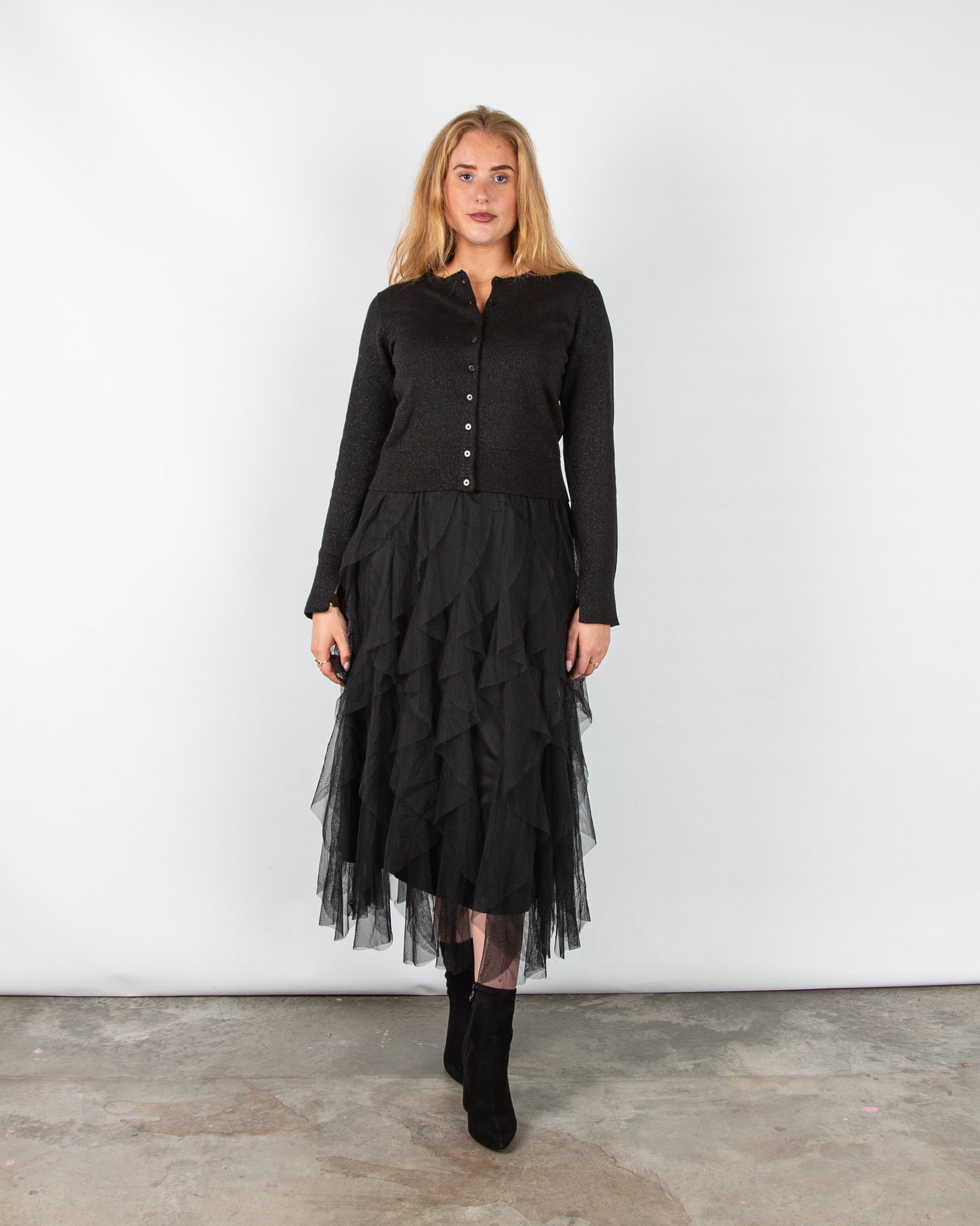 Part Two Veinta Lurex Knit Collarless Cardigan Black