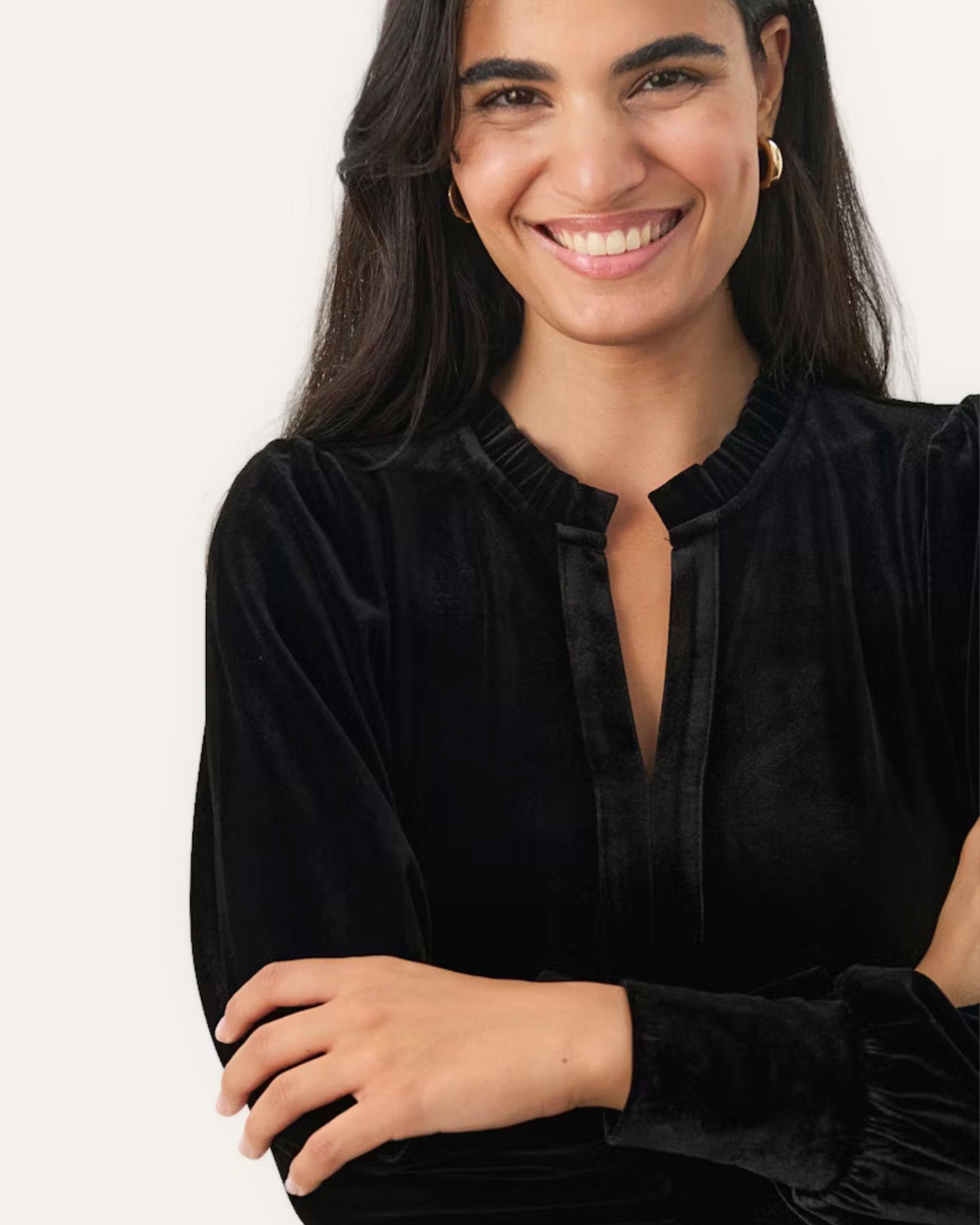 Part Two Viggase Velour Velvet Tiered Dress With Frill Neck Black