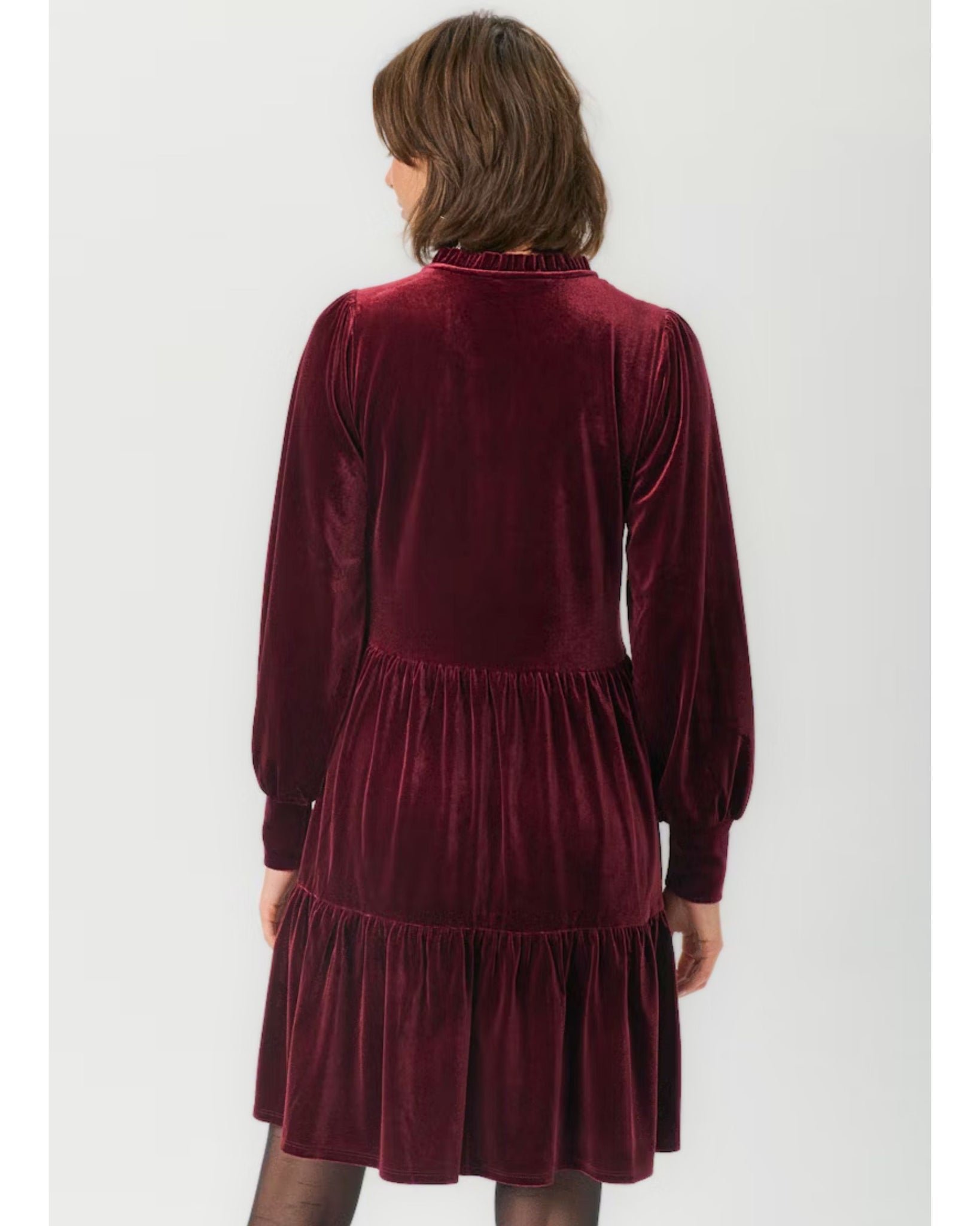 Part Two Viggase Velour Velvet Tiered Dress With Frill Neck Port