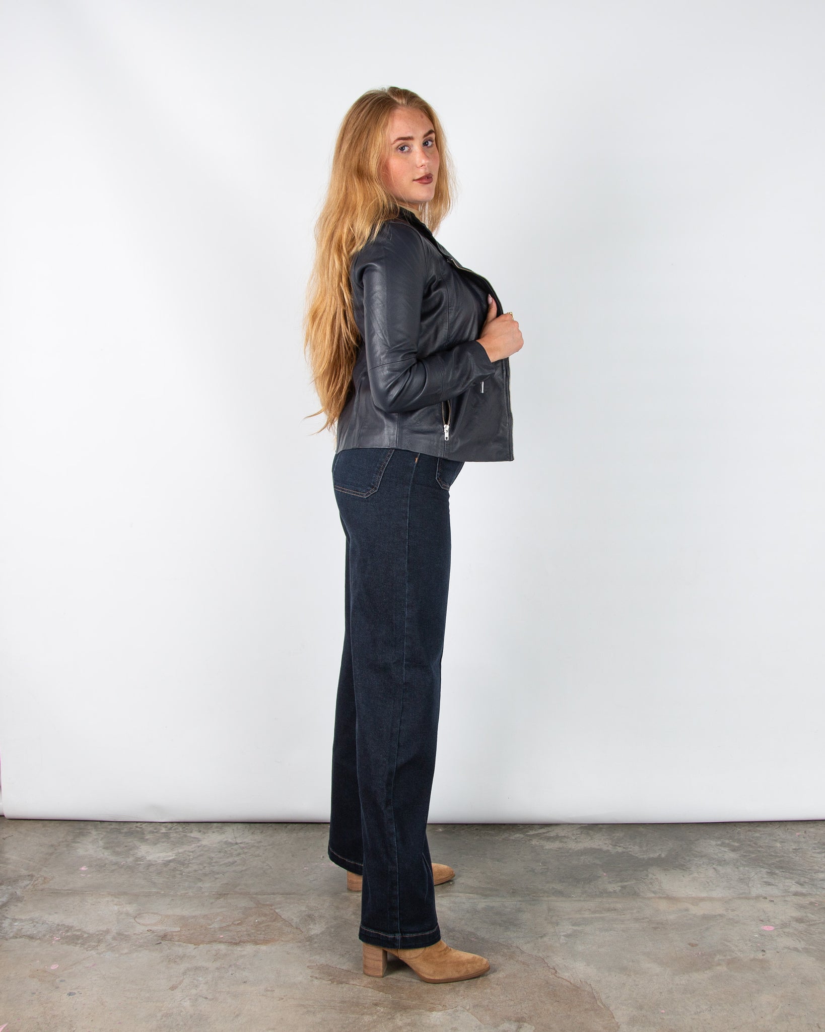 Part Two Frances Fitted Leather Biker Jacket Ink Blue