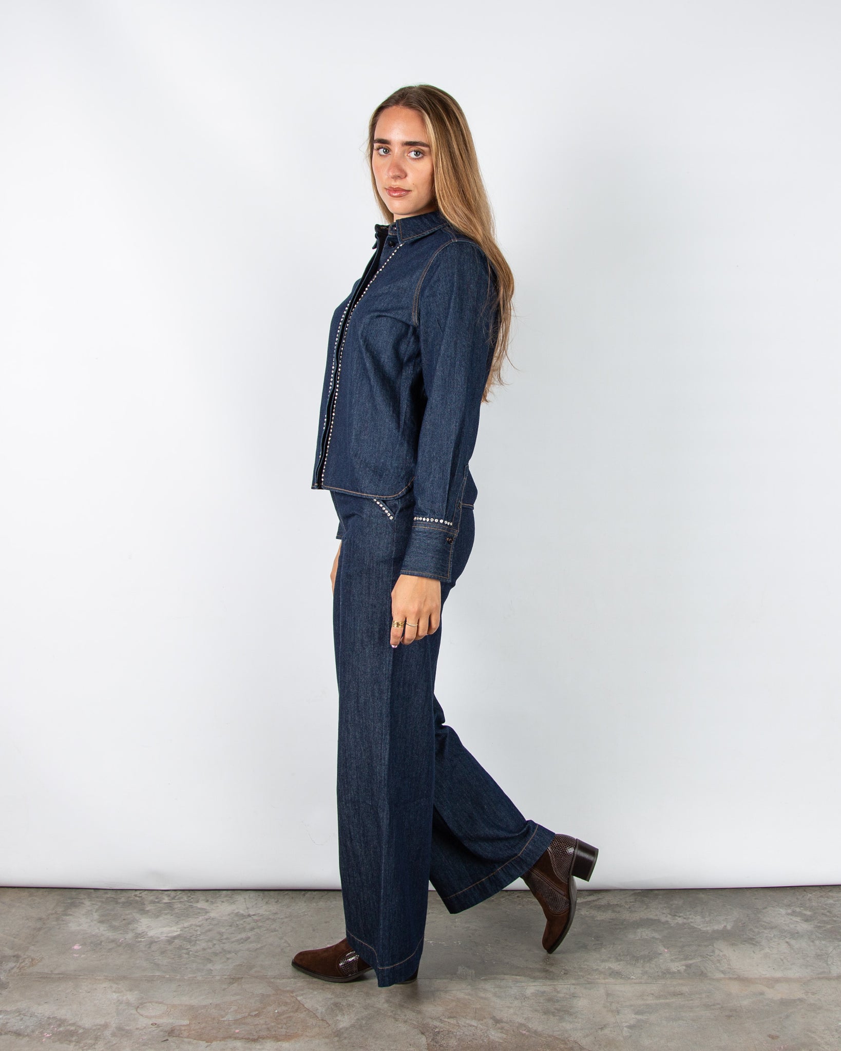 Part Two Ulrikke Denim Shirt Jacket With Diamante Trim Dark Denim