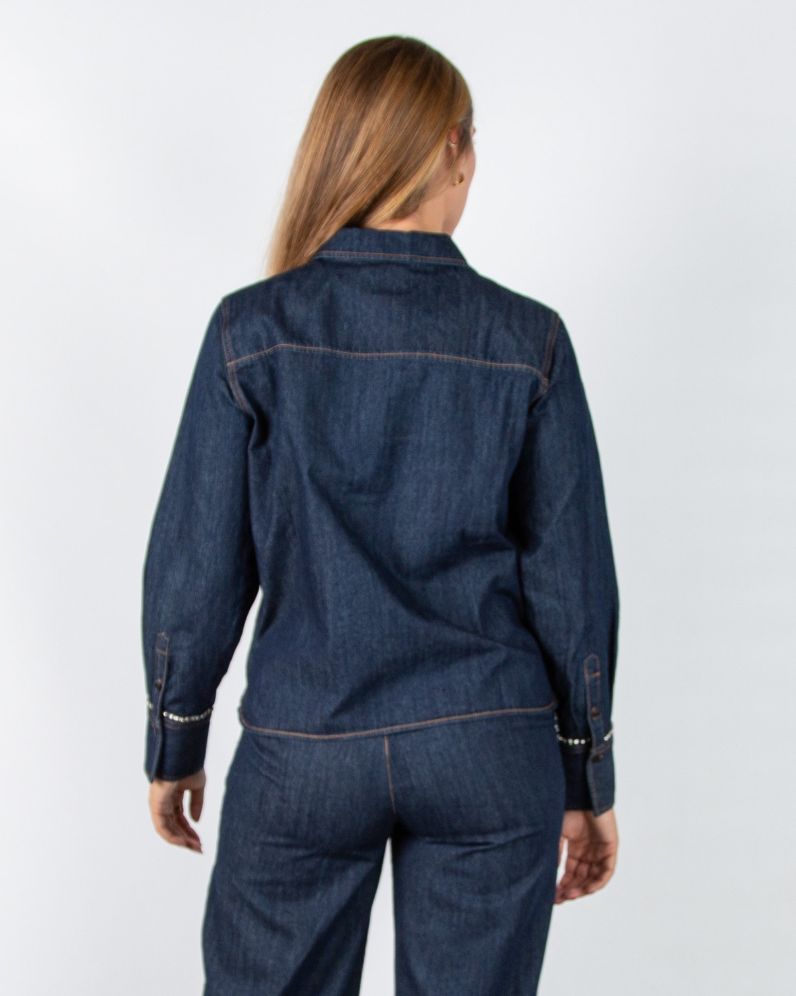 Part Two Ulrikke Denim Shirt Jacket With Diamante Trim Dark Denim