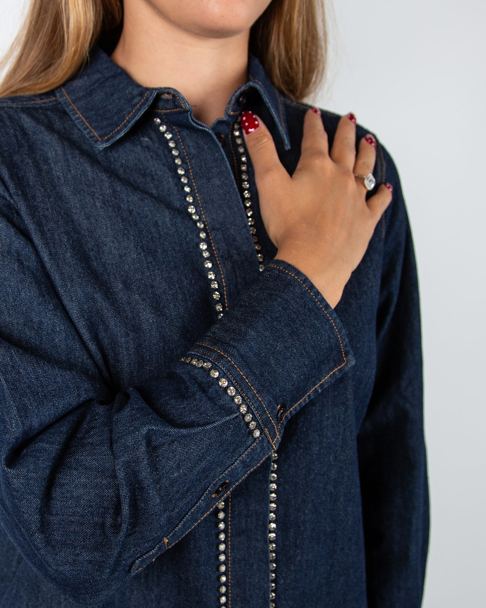 Part Two Ulrikke Denim Shirt Jacket With Diamante Trim Dark Denim