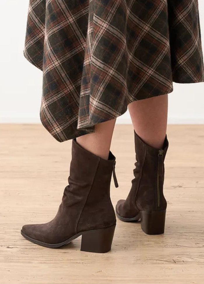 Paul Green Soft Ruched High Ankle Boots Chocolate