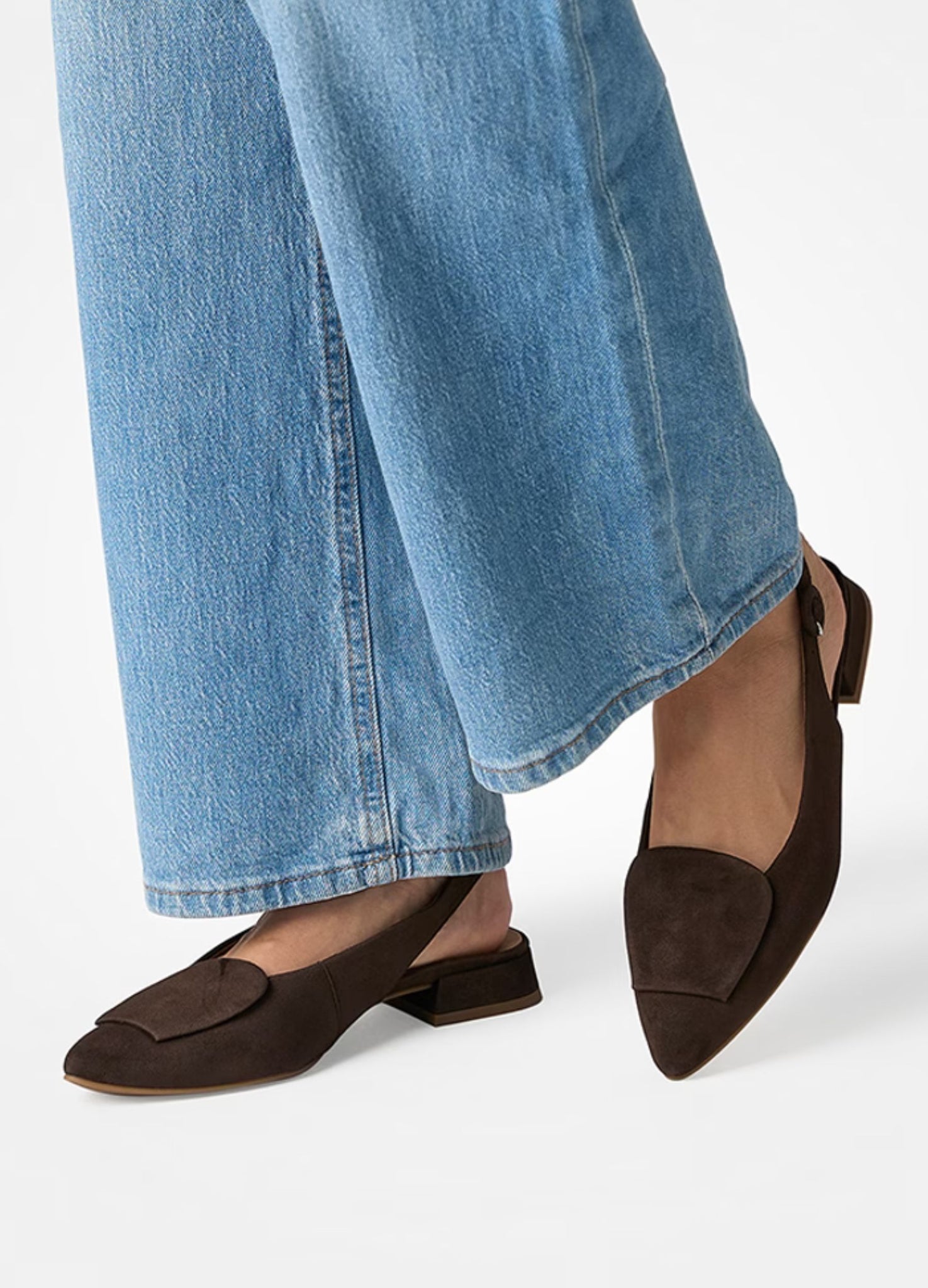 Paul Green Pointed Suede Sling Back Ballet Sandal Chocolate