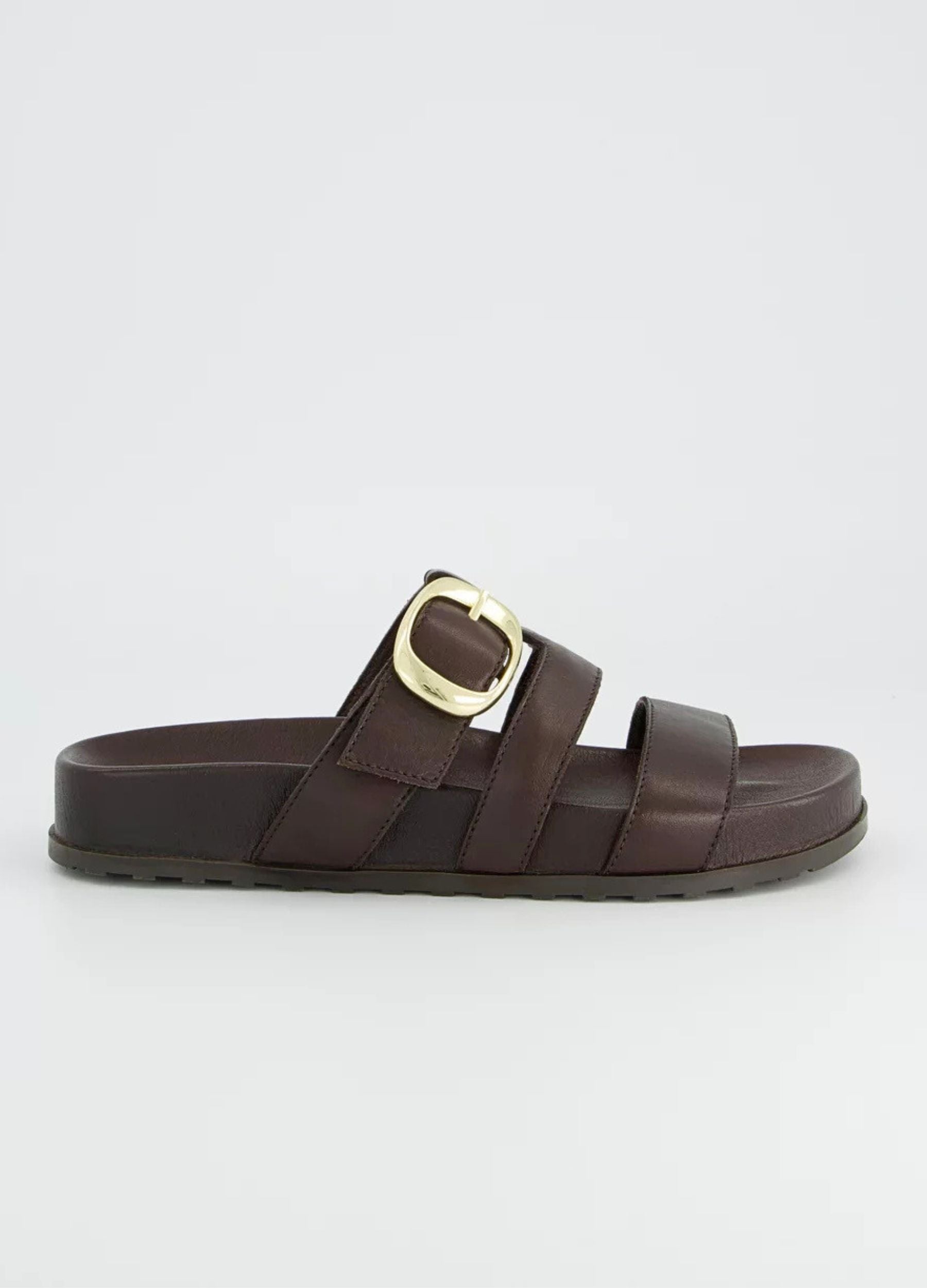 Paul Green Triple Strap Leather Slider with Buckle Dark  display picture 1