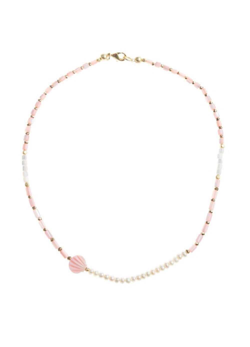 Pranella Cindy Shell Semi-Precious Choker Necklace with Shell Pearl/Pink