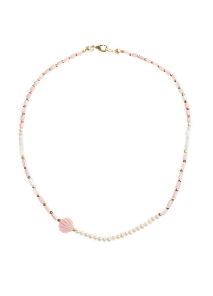 Pranella Cindy Shell Semi-Precious Choker Necklace with Shell Pearl/Pink