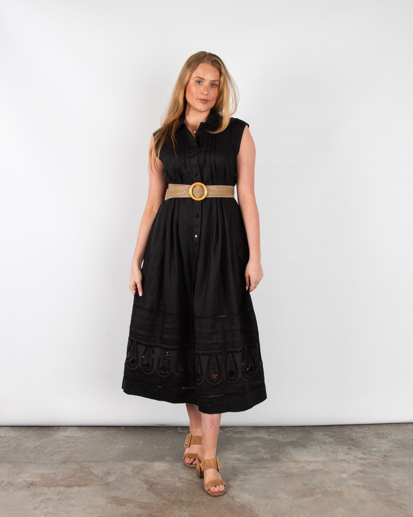sachin and babi light blue dress Purotatto Sleeveless Cutwork Embroidered Linen Shirt Maxi Dress Black –  SisterOnlinestore