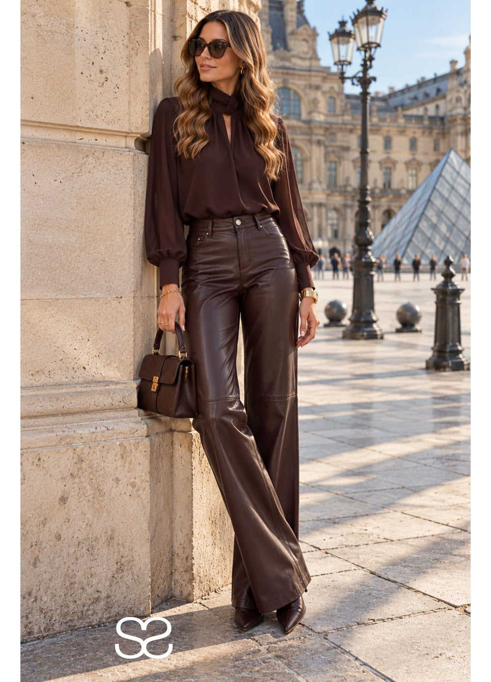 Red Button Colette Wide Leg Faux Leather Trouser Espresso 31L
