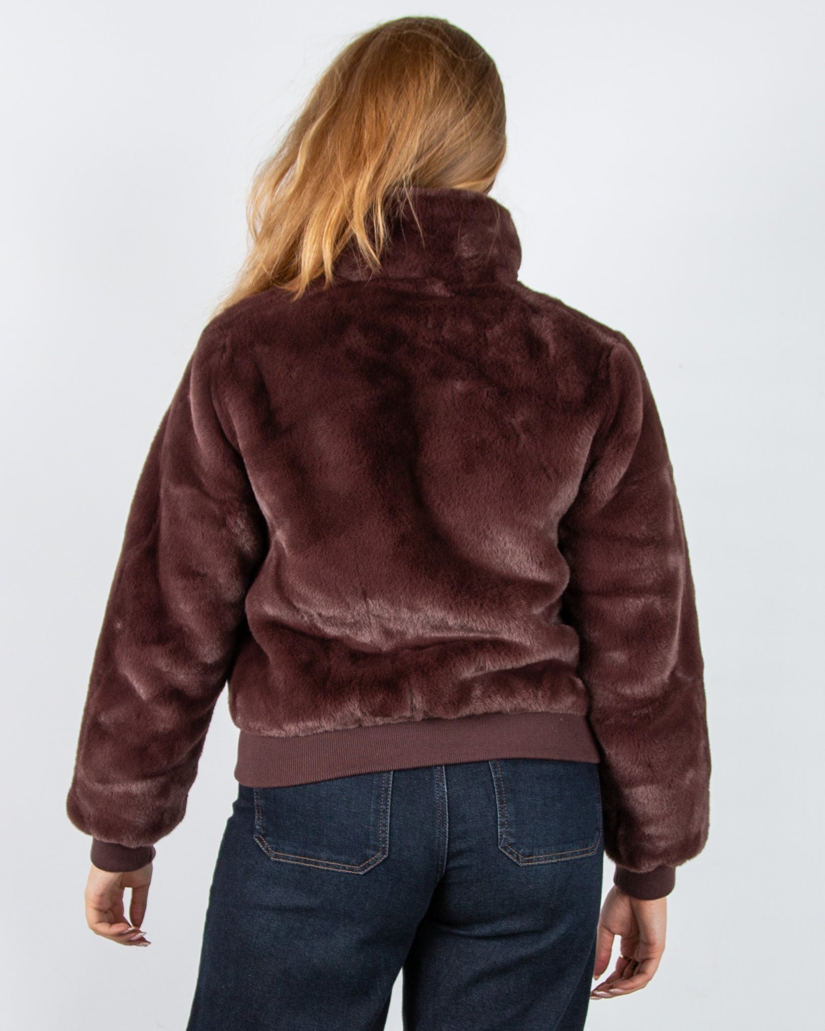 Rino & Pelle Ambra Faux Fur Bomber Jacket With Collar Chocolate Bean
