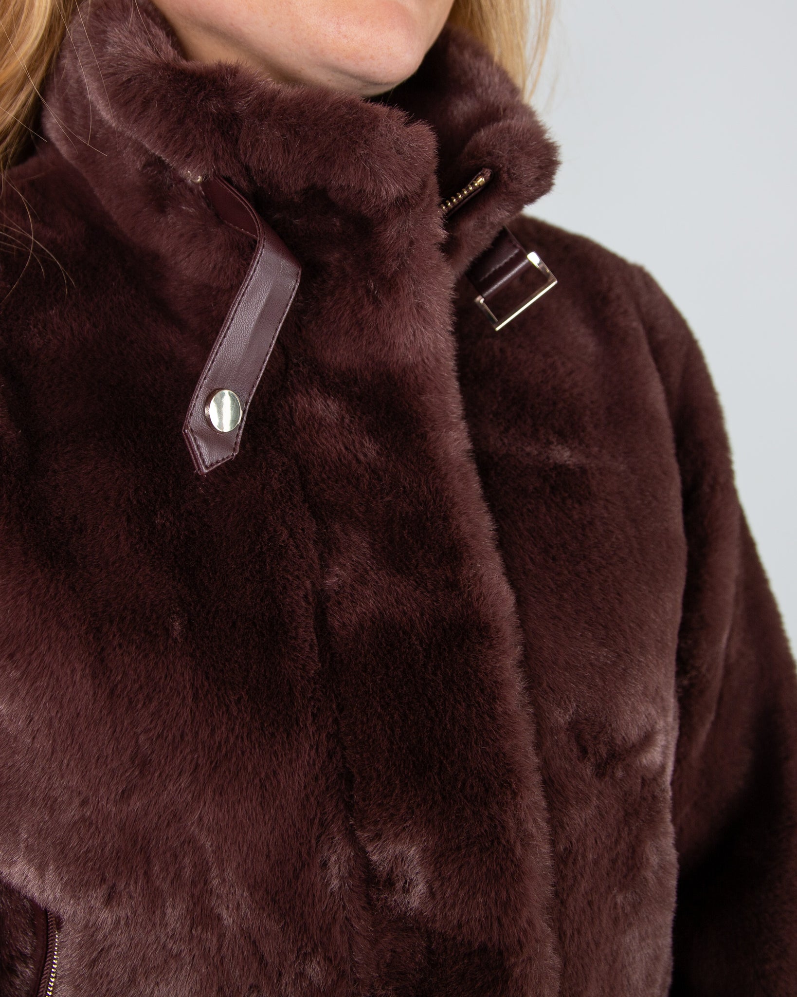 Rino & Pelle Ambra Faux Fur Bomber Jacket With Collar Chocolate Bean