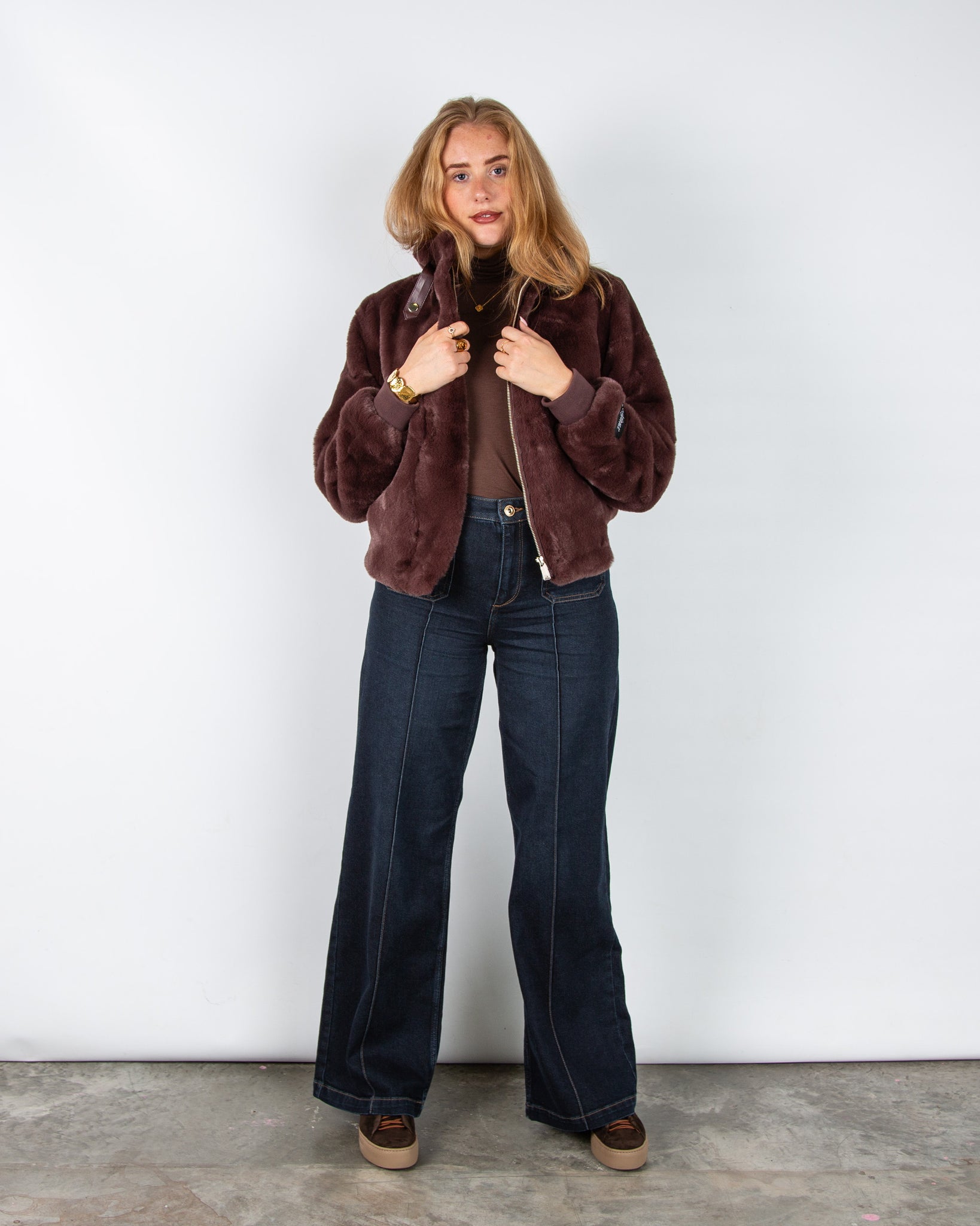 Mos Mosh Colette Wide Leg High Waist Jean with Centre Seam Dark Denim