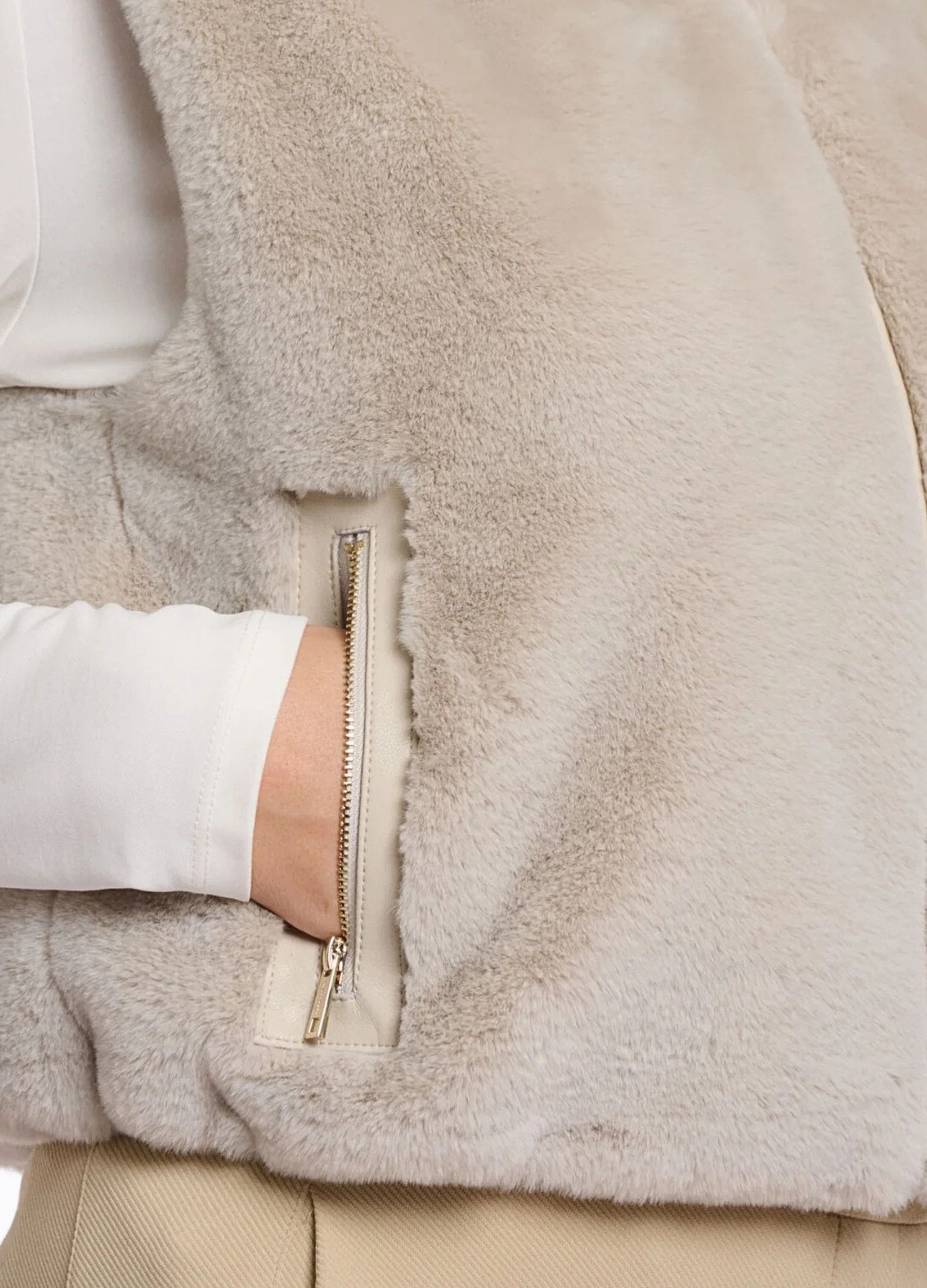 Rino & Pelle Nikki Faux Fur Short Gilet with High Collar Birch