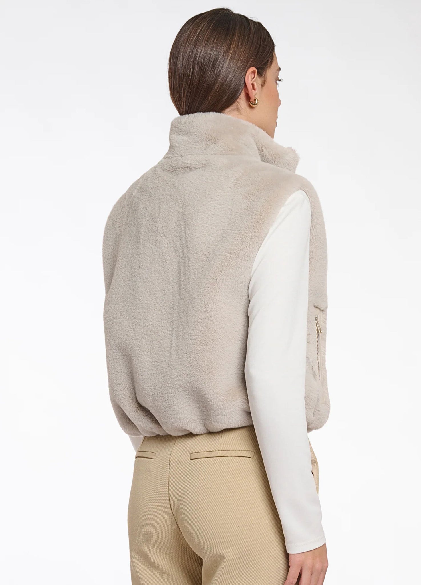 Rino & Pelle Nikki Faux Fur Short Gilet with High Collar Birch