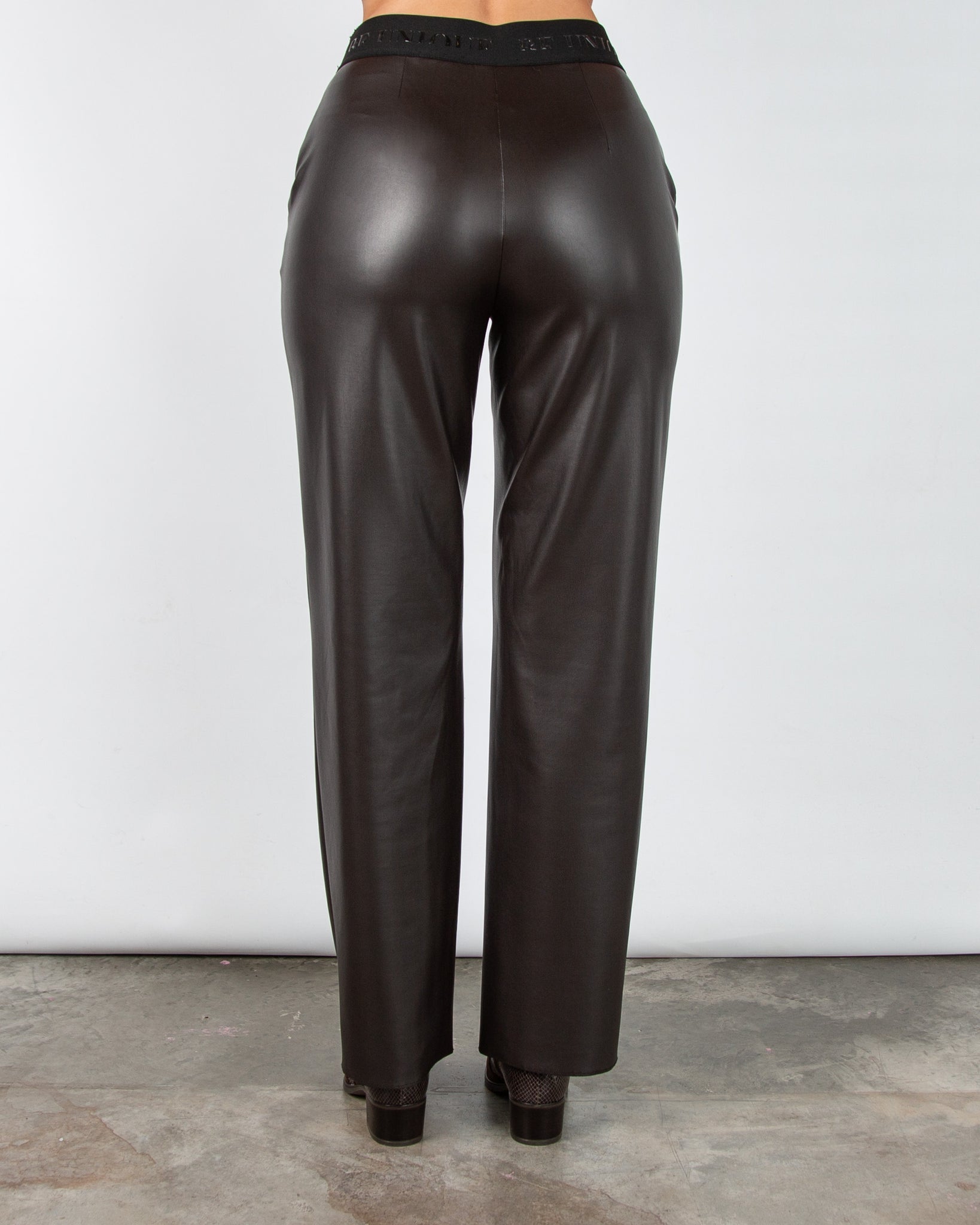 Robell Britt Pleather Wide Leg Trouser Chocolate