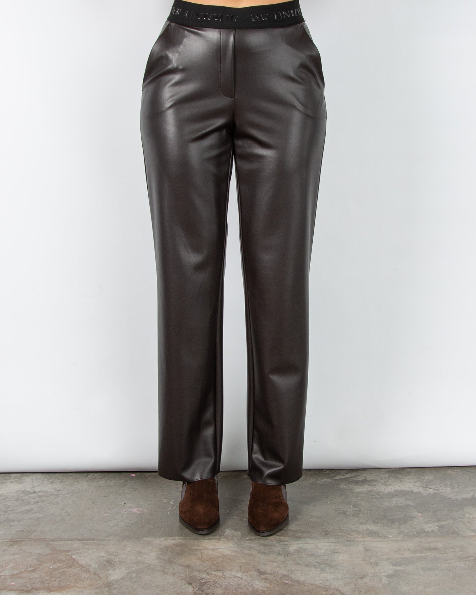 Robell Britt Pleather Wide Leg Trouser Chocolate