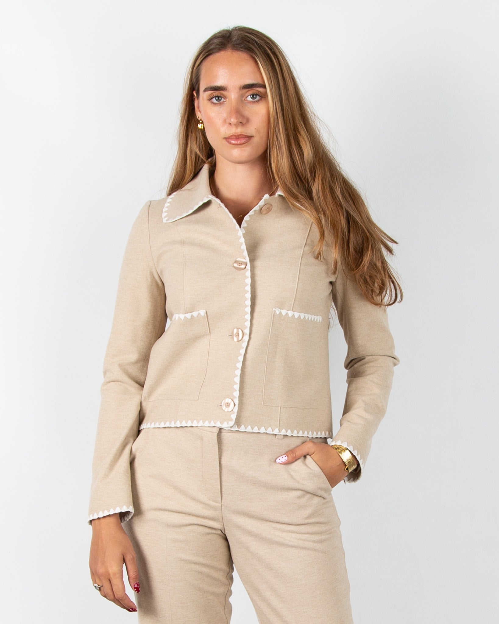 Robell Hilda Smart Soft Jacket With Stitch Edge Detail Ecru 14
