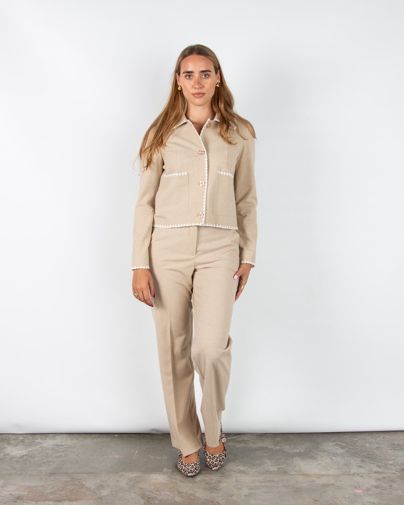 Robell Hilda Smart Soft Jacket With Stitch Edge Detail Ecru 14