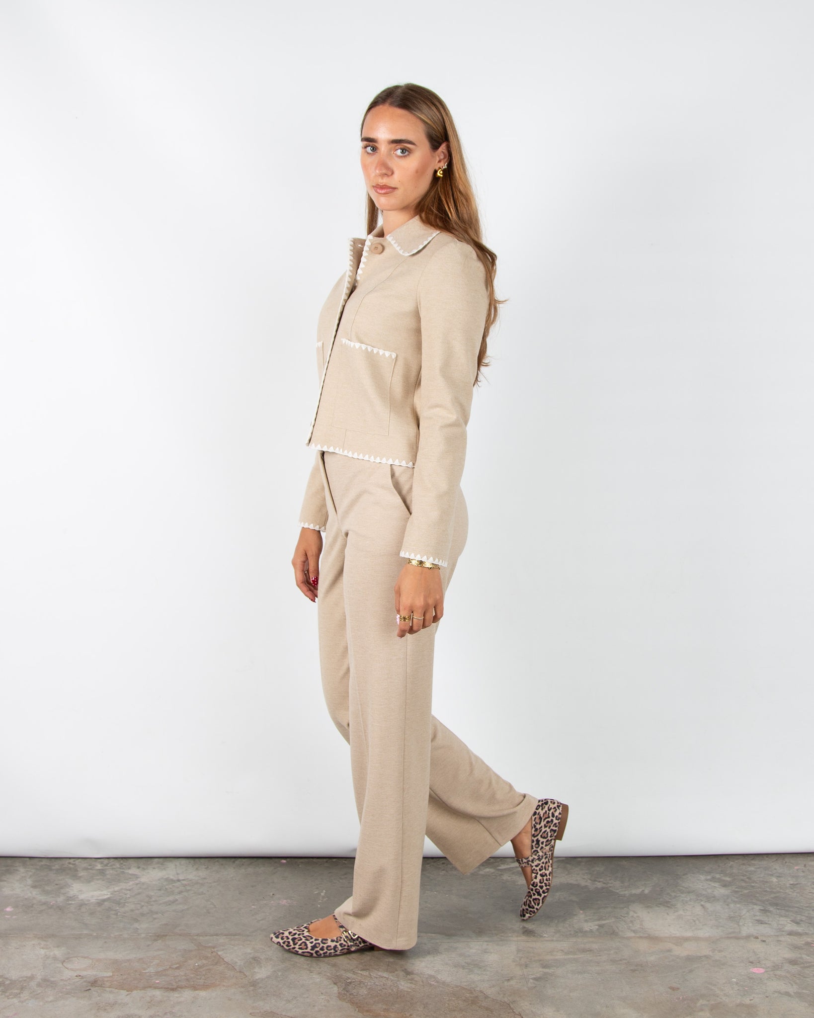 Robell Hilda Smart Soft Jacket With Stitch Edge Detail Ecru 14